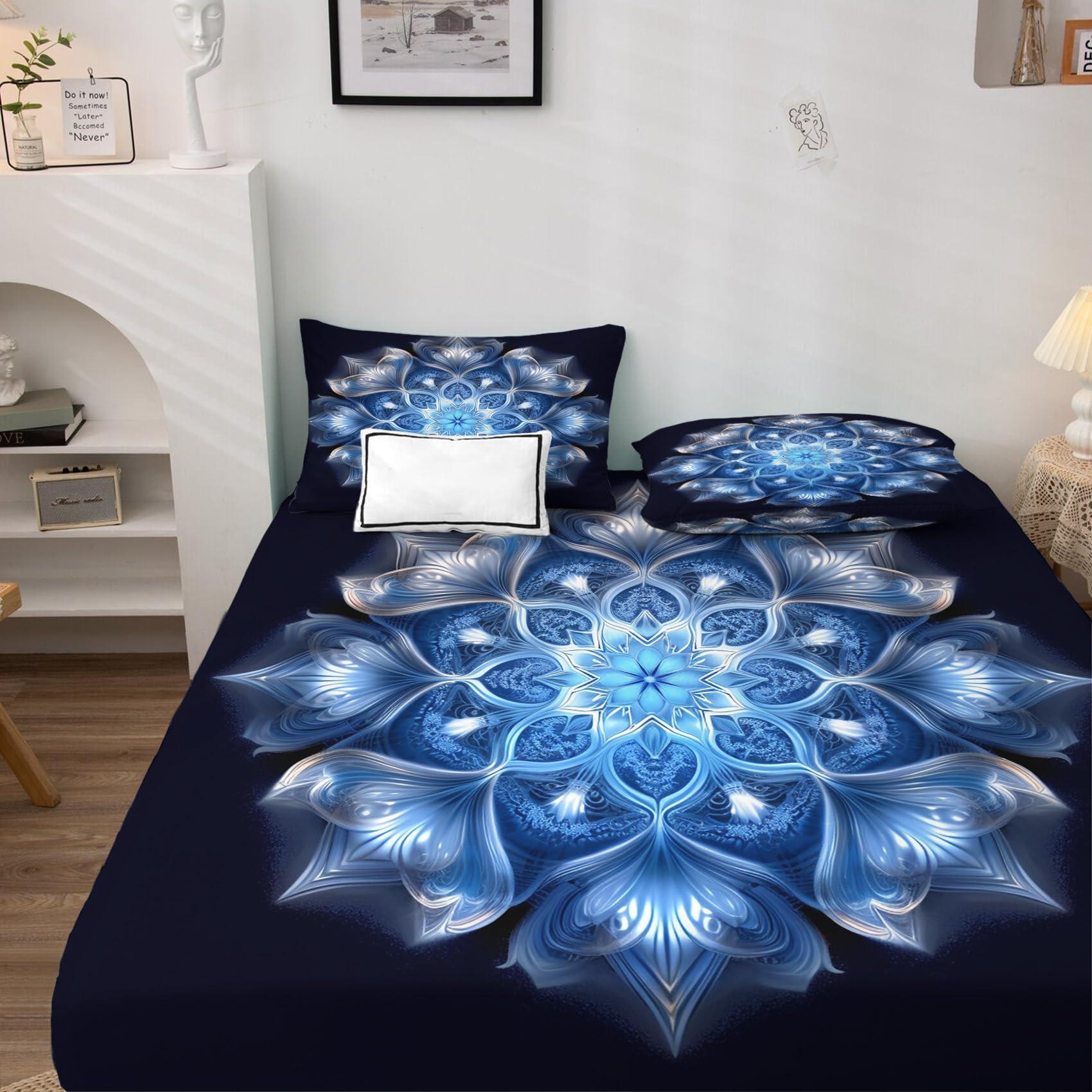 zcsm Mandala Sheets California King Sheet Sets - Black and Blue Bed Sheets, Soft Microfiber & Deep Pocket & Wrinkle Free Patterned Bedding Sheets & Pillowcases, 1 Fitted Sheet, 1 Flat Sheet, 2 Pillow Cases