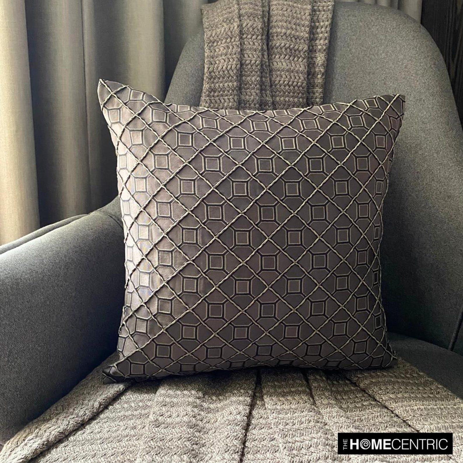 The HomeCentric The HomeCentric Decorative Throw Pillow Cover Brown 26\"x26\" (65x65 cm) Jacquard Textuured Cushion Covers for Sofa Chouch, Hotels, Living, Bed Room, Geometric Modern Style - Nexus