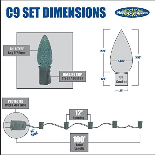 Novelty Lights 100 Foot C9 Multi Ceramic Christmas String Light Set - Outdoor Christmas Light String - – Opaque Christmas Bulbs - Roofline Light String – Outdoor String Lights - Green Wire