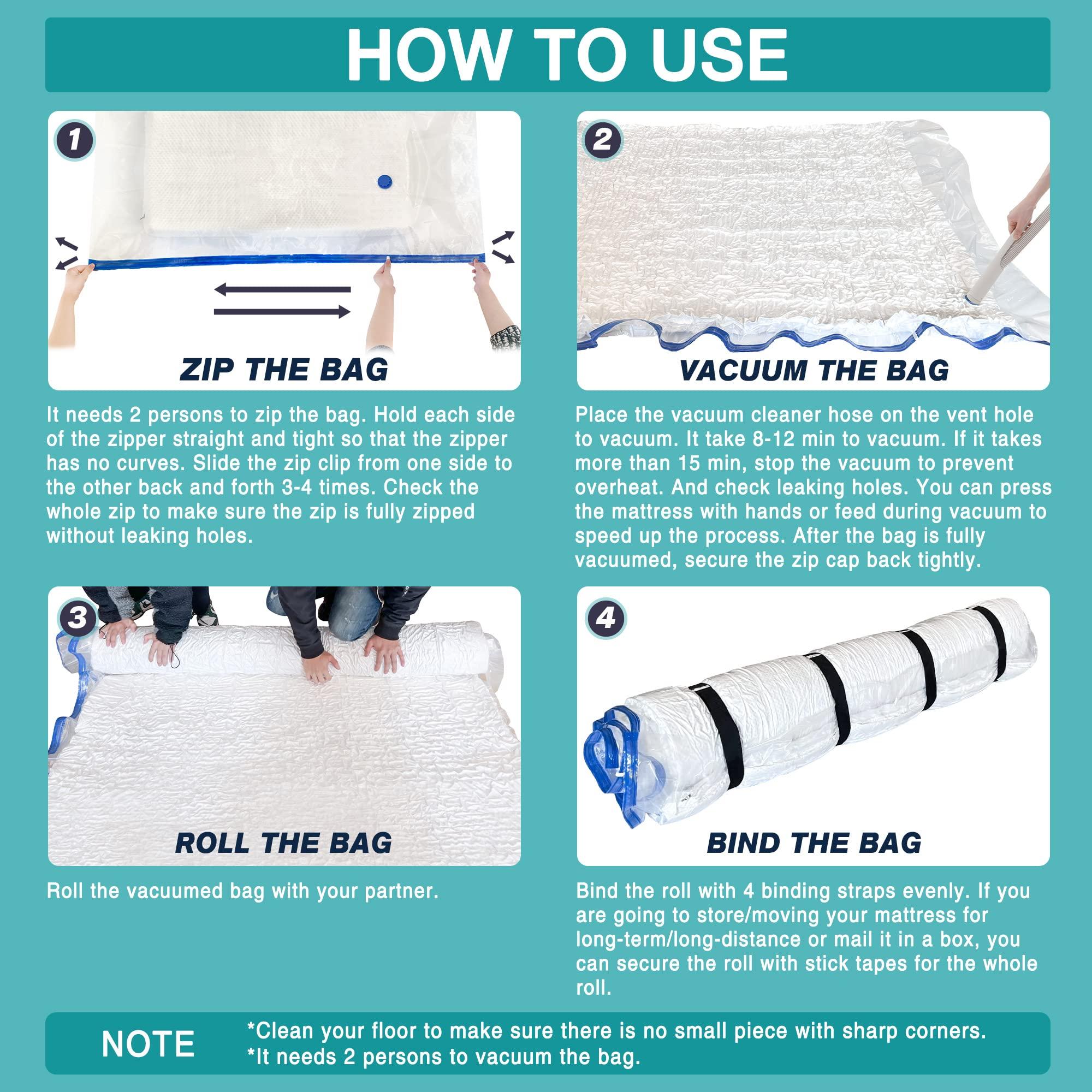 Asatdd Queen/Full Mattress Vacuum Bag for Moving and Storage, Memory Foam Latex Mattress Storage Bags Full Queen Size for Mattress up to 14 Inches