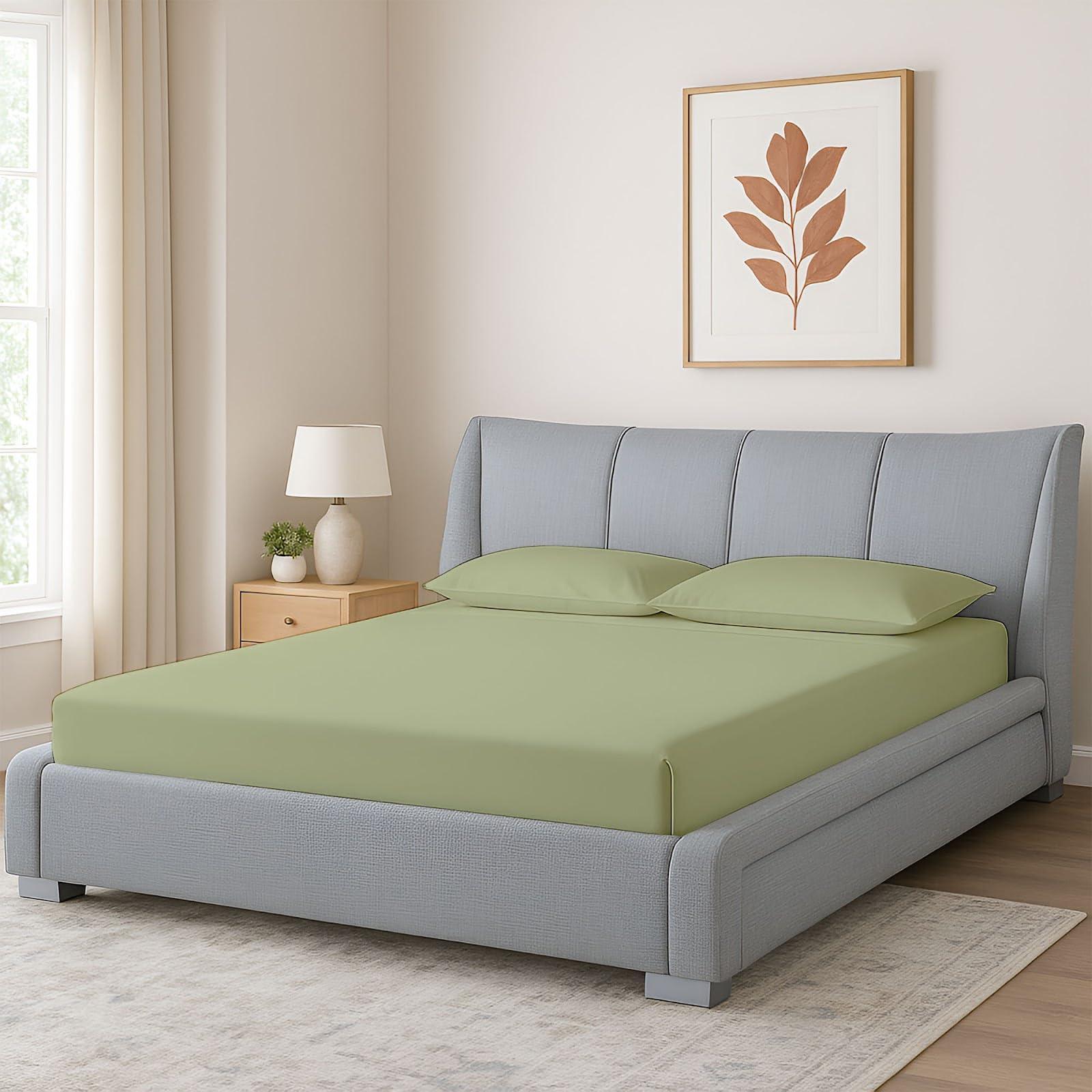 Shreem Linen Waterbed Sheets Queen Size Attached Waterbed Sheets 100% Egyptian Cotton 600-Thread Count 4 Piece Sheet Set 15\" Deep Pocket Attached Waterbed Sheet Set in Solid (Sage, Queen)