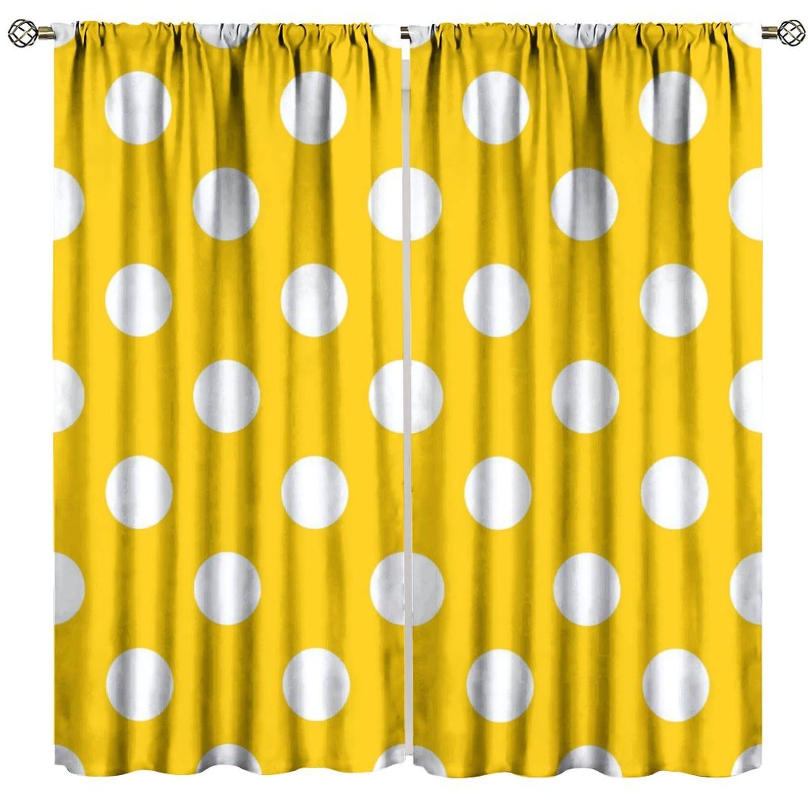 JADERYS JADERYS Dots Curtains Modern Simple Abstract White Polka Dot Yellow Kids Girls Women Bedroom Living Room Blackout Rod Pocket Decoration Window Drapes 2 Panels W27.5xL63in