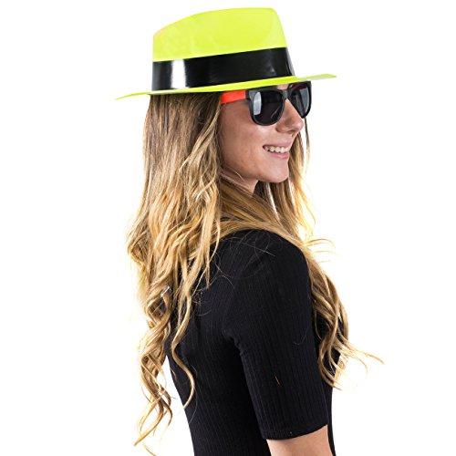 Funny Party Hats Funny Party Hats Neon Party Supplies - Fedora Party Hats with Party Sunglasses - Gangster Party - 24 Pc Set