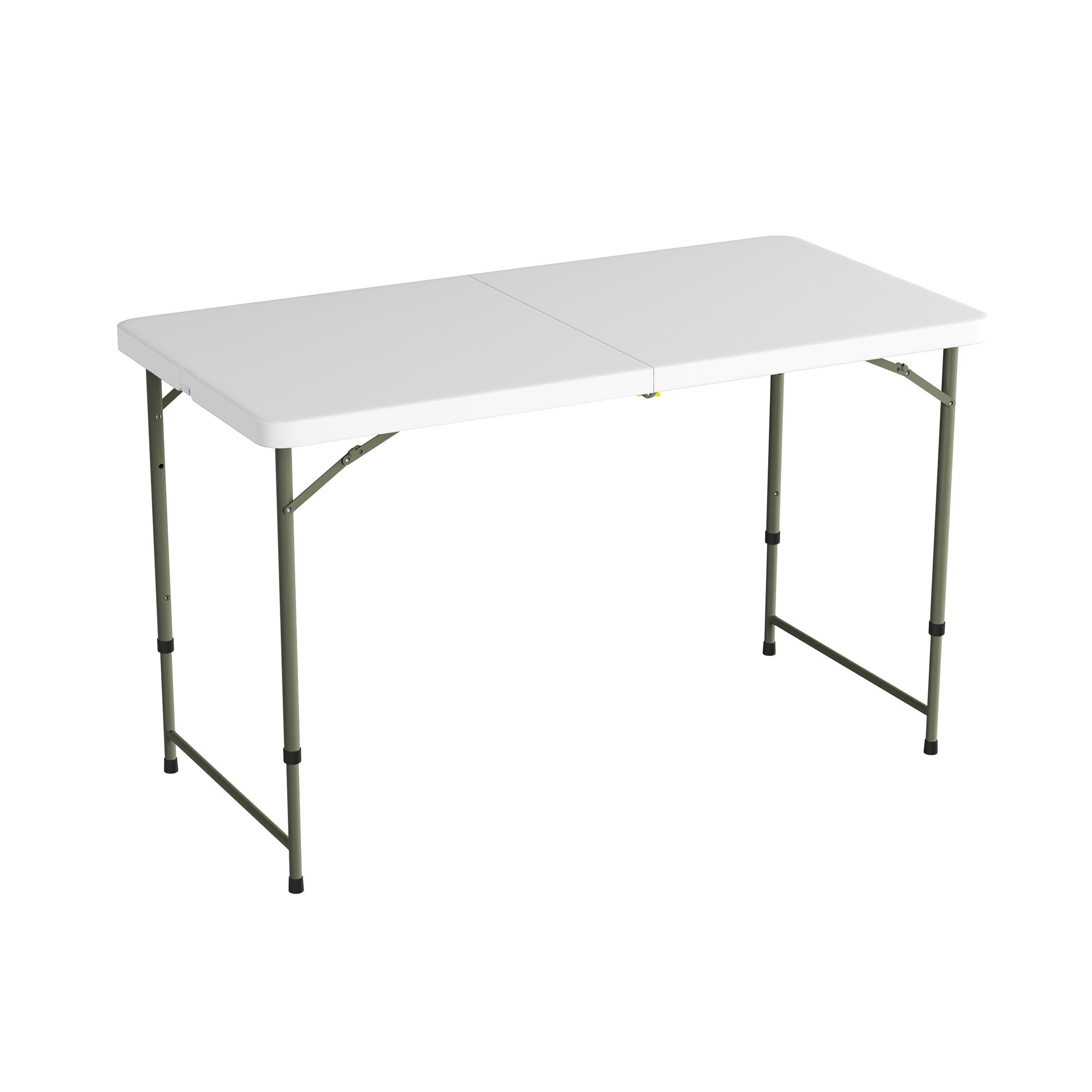 Everyday Home Adjustable Folding Table - Portable 4-Foot Plastic Utility Tabletop with 2 Height Settings - Indoor and Outdoor Seating by Lavish Home (White)