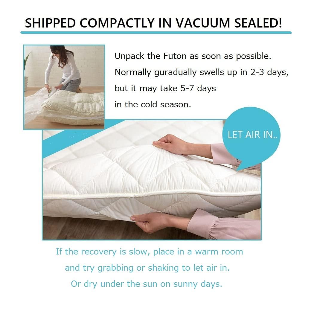 EMOOR EMOOR Japanese Futon Mattress CLASSE & Fitted Sheet PRESSO King Made in Japan, Cotton (Gray) Foldable Floor Sleeping Bed Tatami Mat