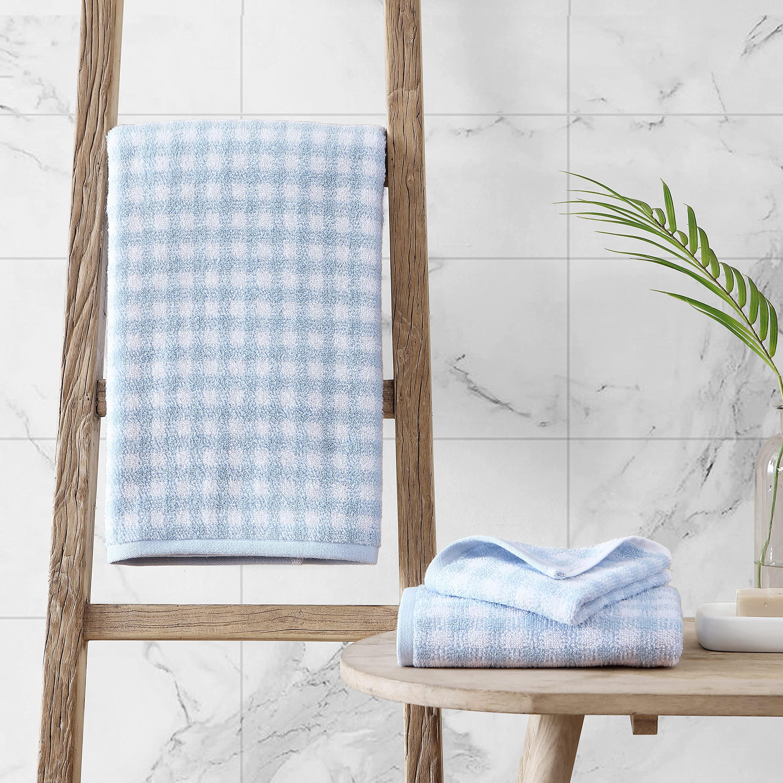 Laura Ashley Laura Ashley- Towel Set, Absorbent & Fade Resistant Cotton Towels, Farmhouse Bathroom Decor (Ginny Blue, 3 Piece)