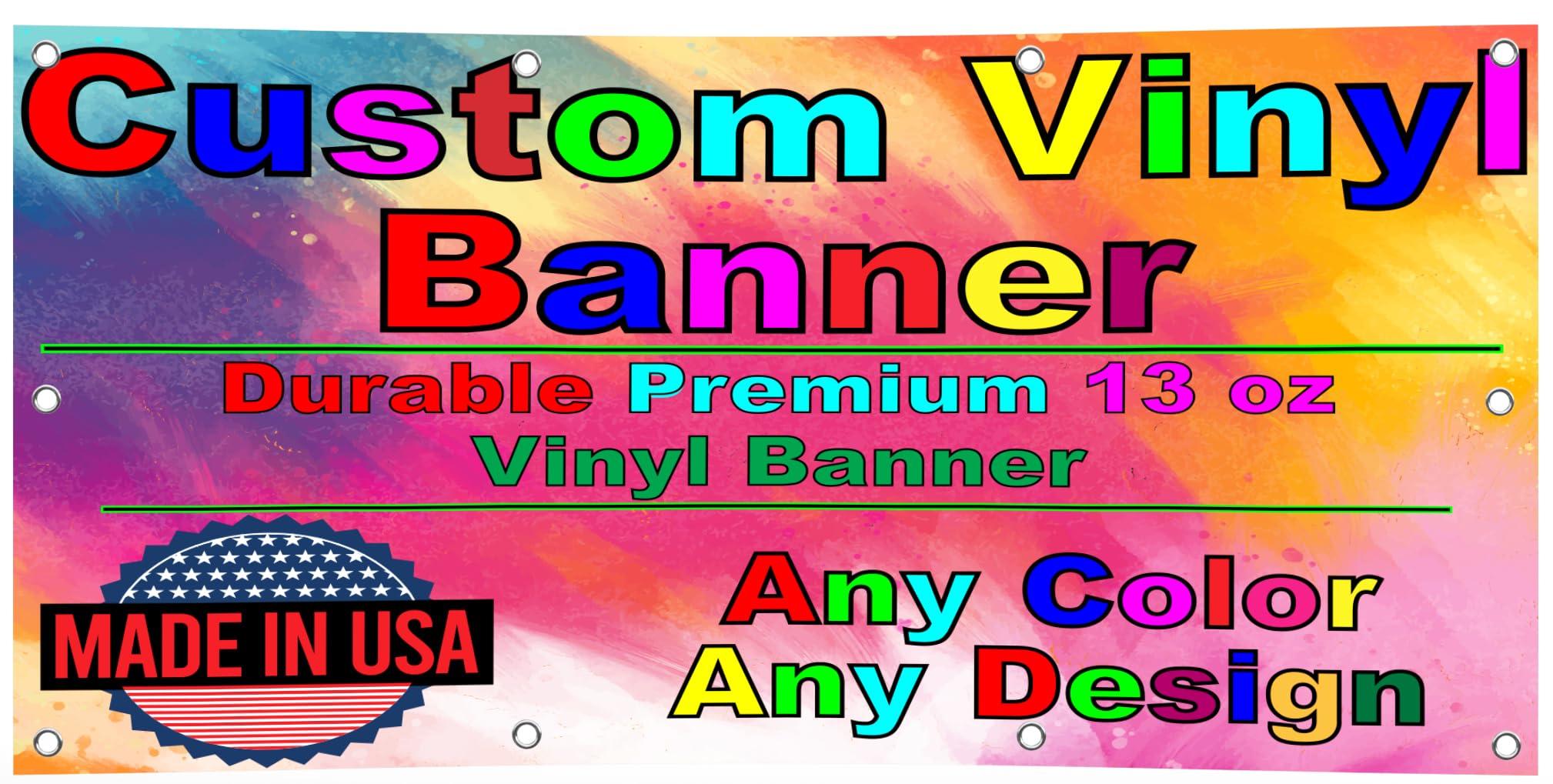 J+M Prints Personalized Custom Vinyl Banner Printing Indoor or Outdoor use Printed Business Event Birthday Party Large Custom Vinyl Banner for Party Decoration (Banner WITH hem, 36x24in(3x2ft))