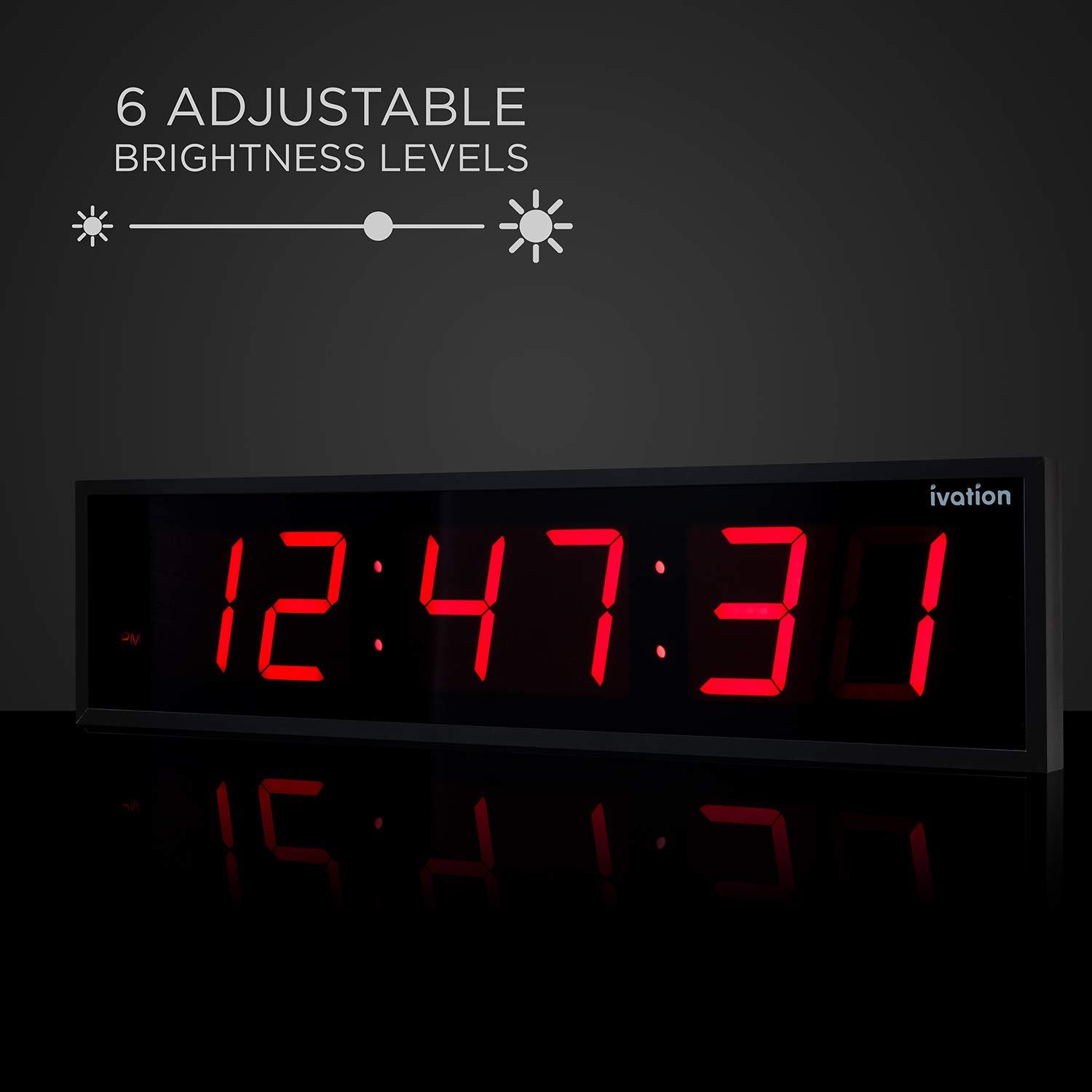 Ivation Ivation Huge Large Big Oversized Digital LED Clock - Shelf or Wall Mount (36 Inch - Red) | 6-Level Brightness, Mounting Holes & Hardware