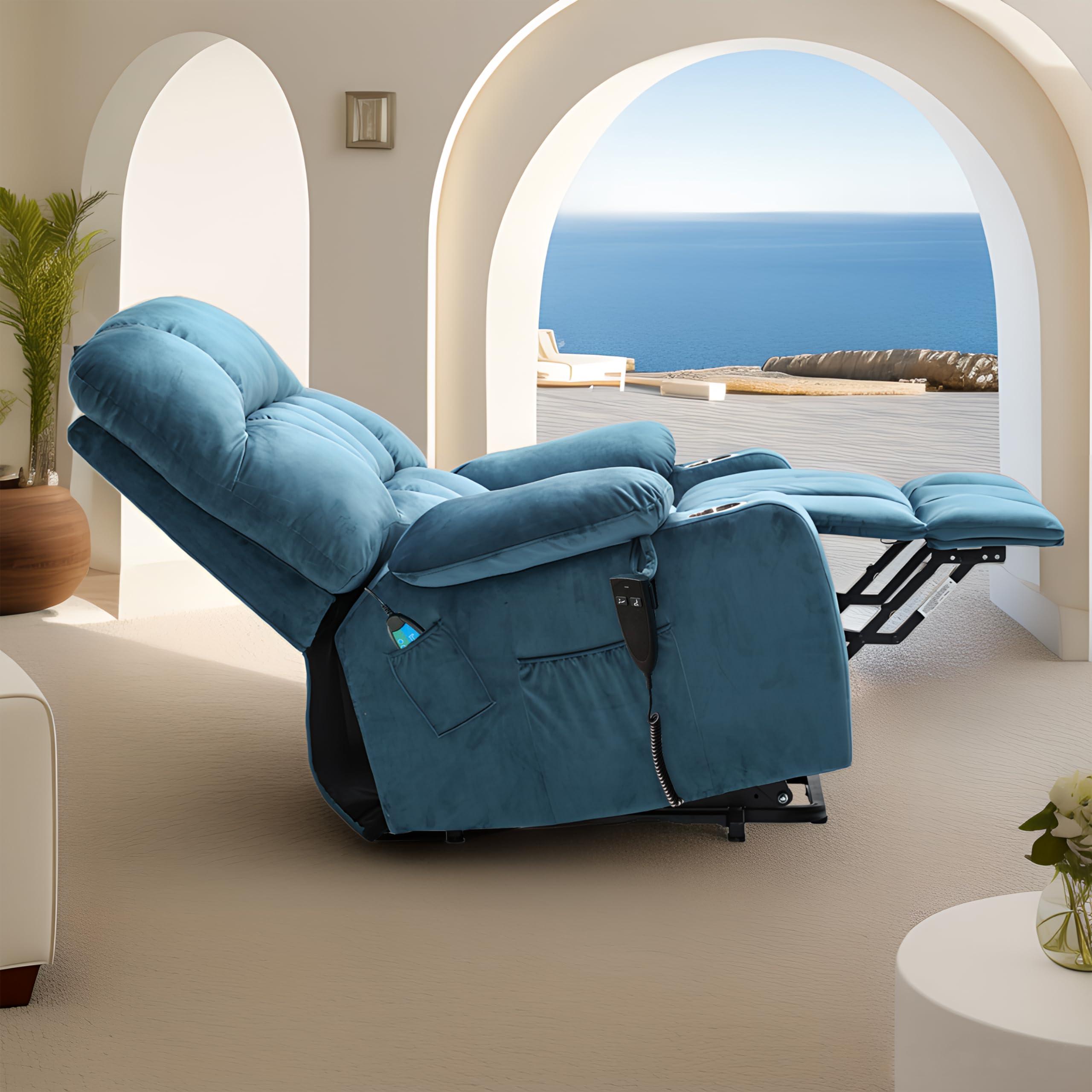 PUG258Y PUG258Y Power Lift Recliner Chair: Electronic Recliner Chair with Heat and Massage for Big and Tall Elderly, 2 Cup Holder, Lay Flat to 170 Single OKIN Motor - 9688 (X-Large, Teal)