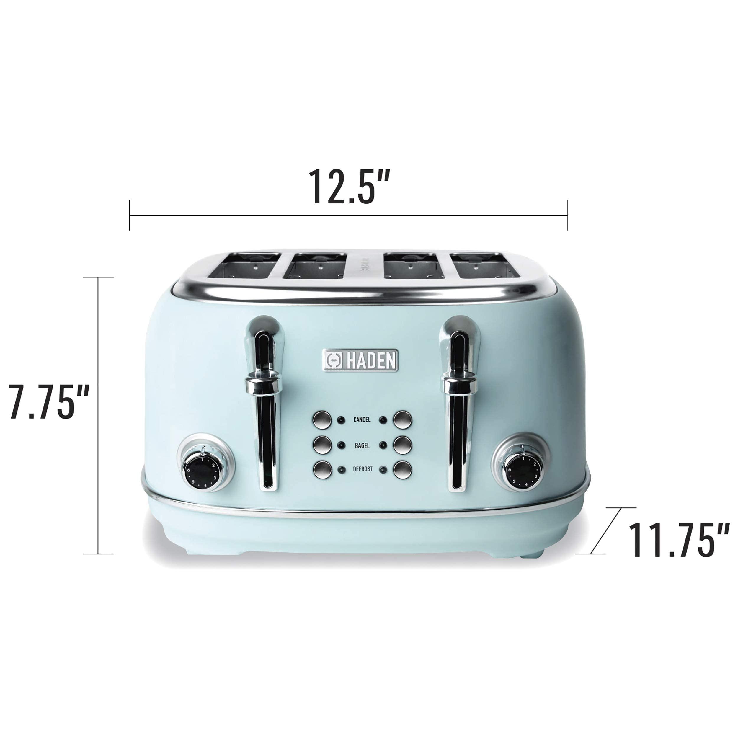 HADEN Haden Heritage 4 Slice Wide Slot Stainless Steel Toaster with Adjustable Browning Control & Non-Slip Feet, Turquoise & Chrome