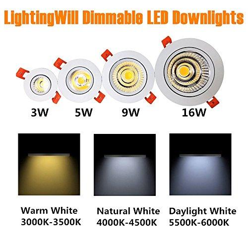 LightingWill LightingWill 2inch LED Dimmable Downlight, 3W COB Recessed Ceiling Light, Daylight White 5500K-6000K, CRI80, 25W 220LM Halogen Bulbs Equivalent, White (4 Pack)