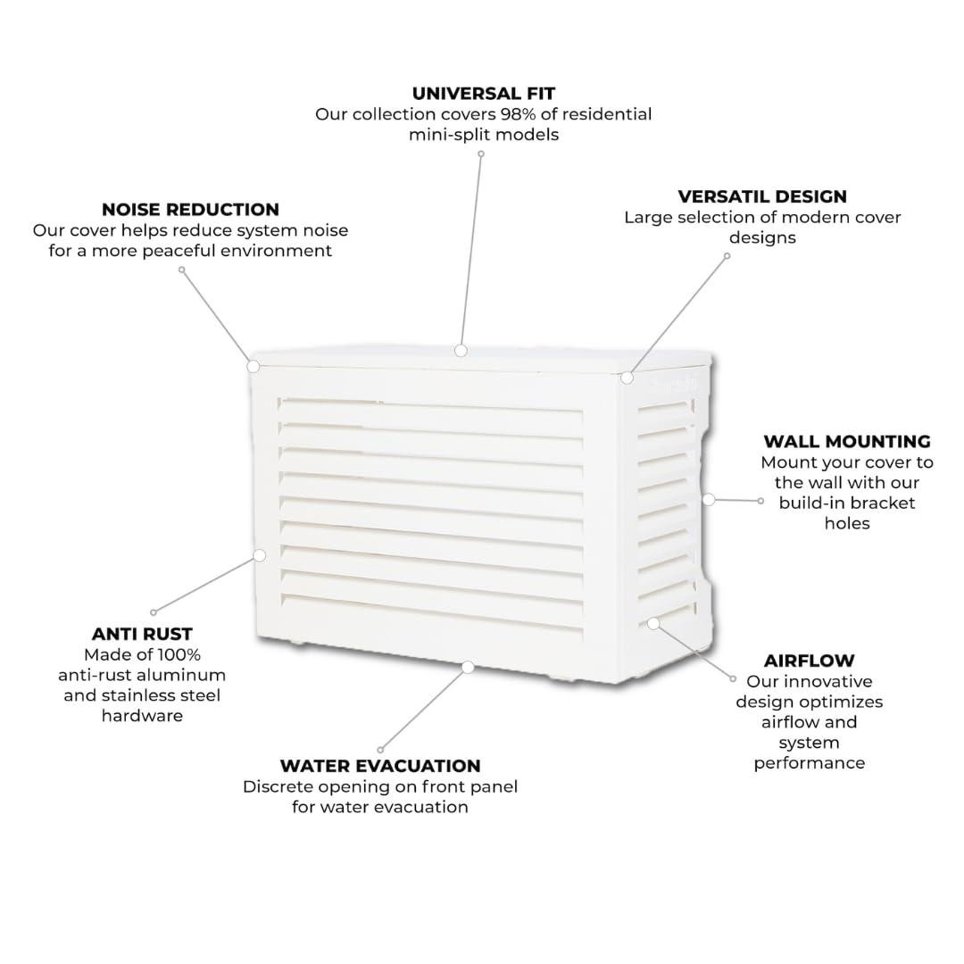 airdeko Airdeko's Mini Split AC Cover for Outside Units Sturdy Aluminum, Optimal Performance & Protection of Mini Split System Outdoor Condenser Compatible with Airdeko's Anti-Theft System (White, Small)