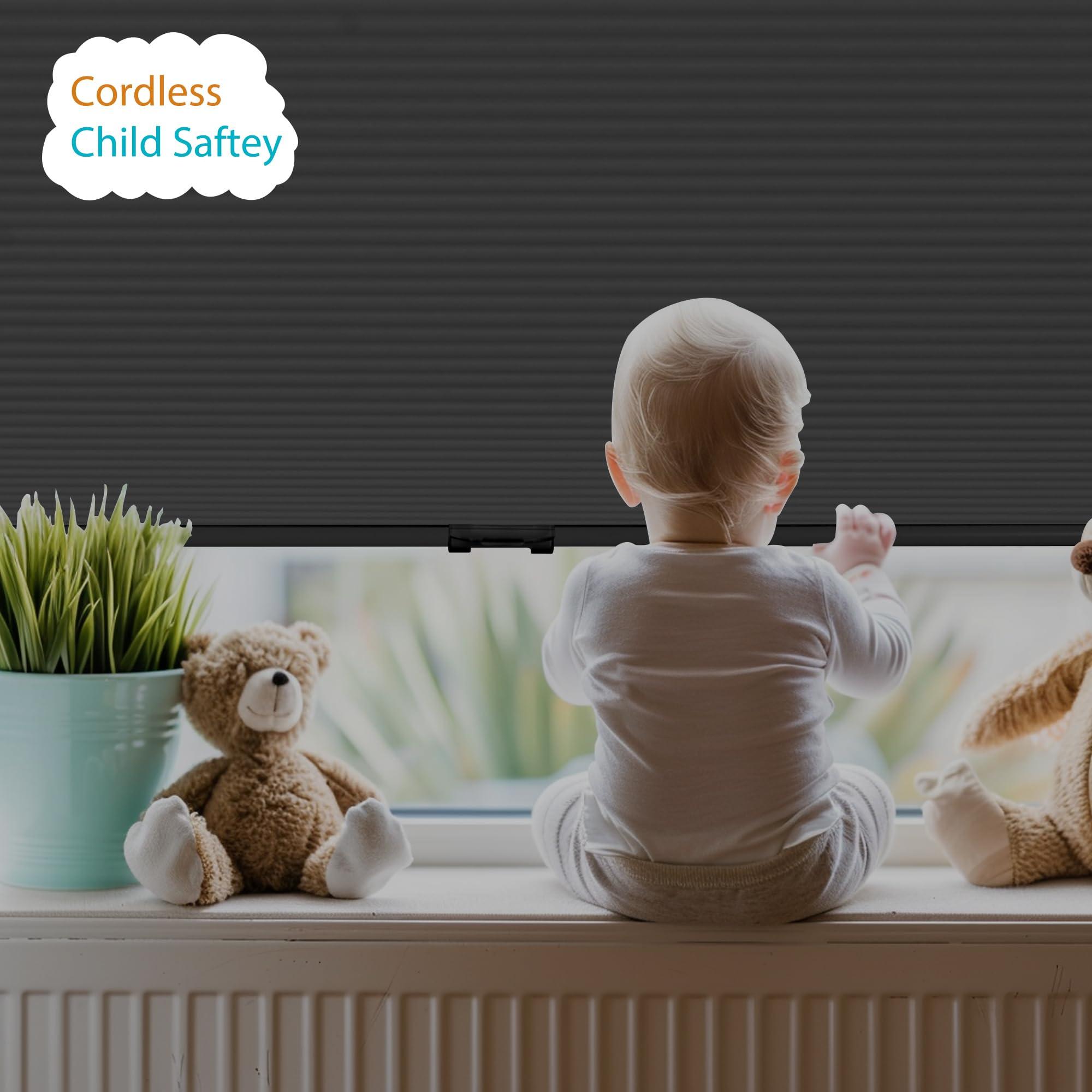 BERISSA BERISSA Light Filtering Cordless Cellular Blinds Honeycomb Shades for Windows Color-Matched Easy to Install Shade for Window, Bedroom, Office,Light Filtering Black,59" W x 48" H