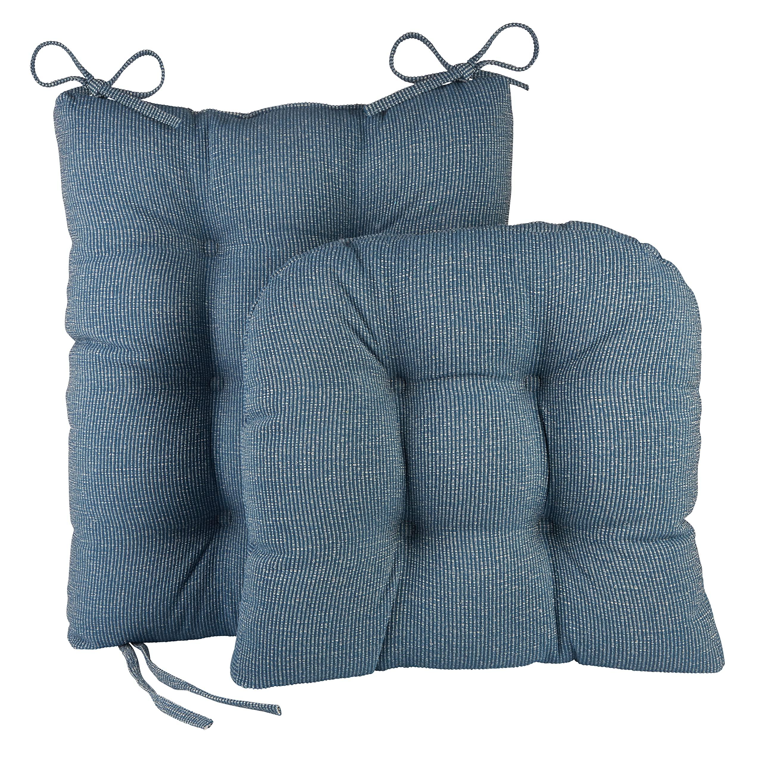 Klear Vu Klear Vu Omega Non-Slip Rocking Chair Cushion Set with Thick Padding and Tufted Design, Includes Seat Pad & Back Pillow with Ties for Living Room Rocker, 17x17 Inches, 2 Piece Set, Blue
