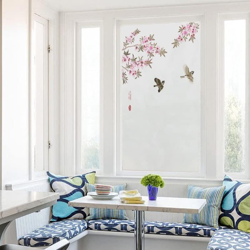 WaLdor Window Privacy Film Flower Window Film Privacy Birds Glass Sticker Window Coverings Window Tint for Home Decor Glass Window Film Window Decals (Color : A, Size : 40x60cm)