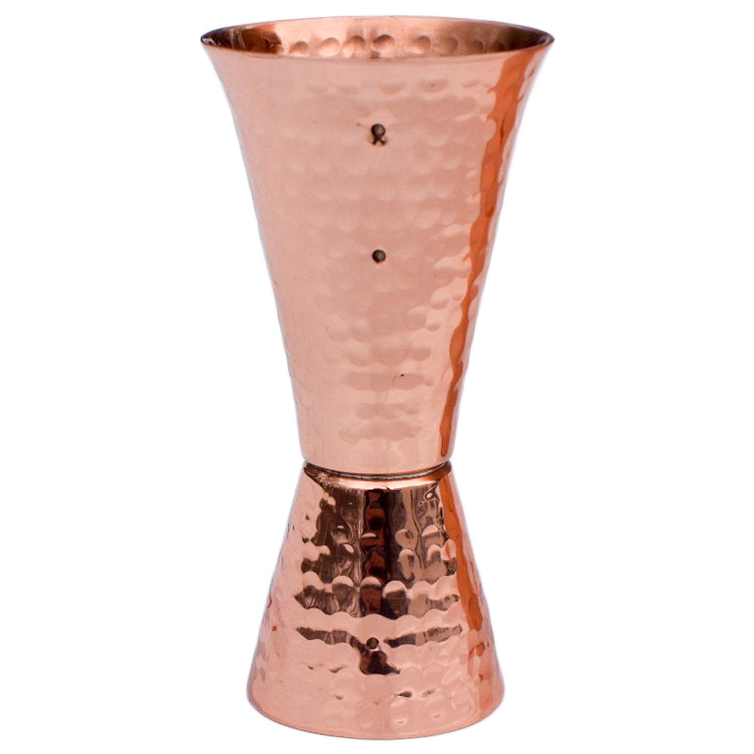 Prince of Scots Prince of Scots Premium Hammered Pure Solid Copper Double Side Jigger, 1 ounce and 2 ounce Cups with 5 marks for measurement