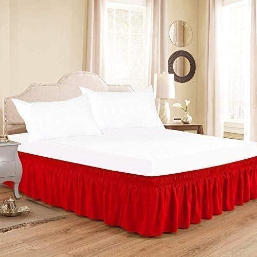 Drona Bedding Short Queen Red Wrap Around Bed Skirts with 16\" Drop - Three Sides Fabric Adjustable Dust Ruffle -600TC Stretchy Cotton Bed Skirt with 16\" Drop-Short Queen(60\"X 75\") Red