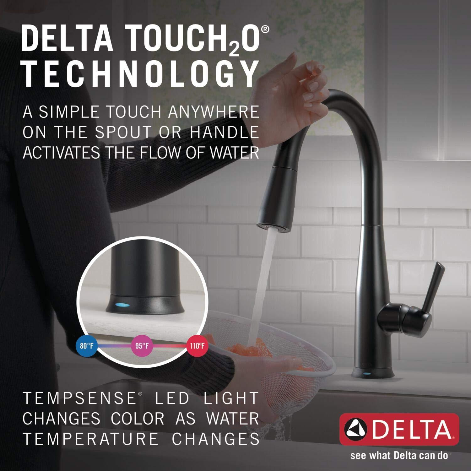 DELTA FAUCET Delta Faucet Essa Touch Kitchen Faucet, Matte Black Kitchen Faucet with Pull Down Sprayer, Kitchen Sink Faucet, Touch Faucet for Kitchen Sink, Touch2O Technology, Matte Black 9113T-BL-DST