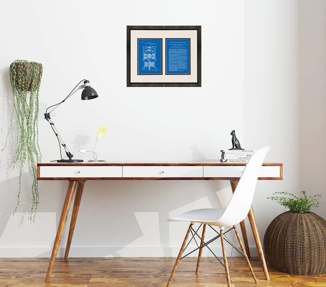 Frame a Patent Tesla Dynamo-Electric Motor Patent Art Blueprint Print in a Beveled Black Wood Frame with a Double Mat (20\" x 24\") M12416