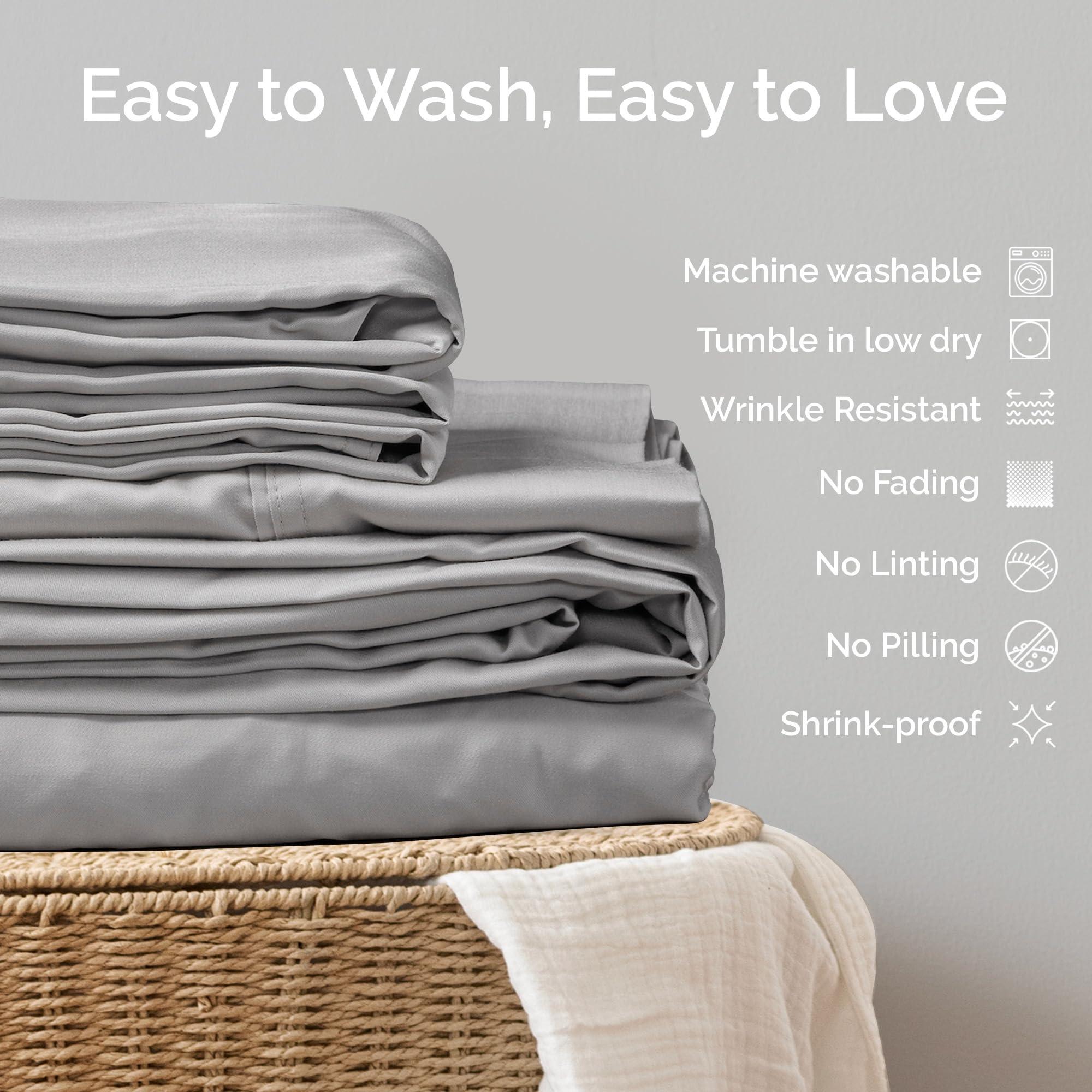 Bamtek Bamtek 100% Viscose from Bamboo Sheets California King Size, Super Soft Bedding Set, 4PC Cooling Sheets for Hot Sleepers, Vegan Silk Moisture Wicking, Organically Grown Bedsheet, Grey Mist (72x84x17)