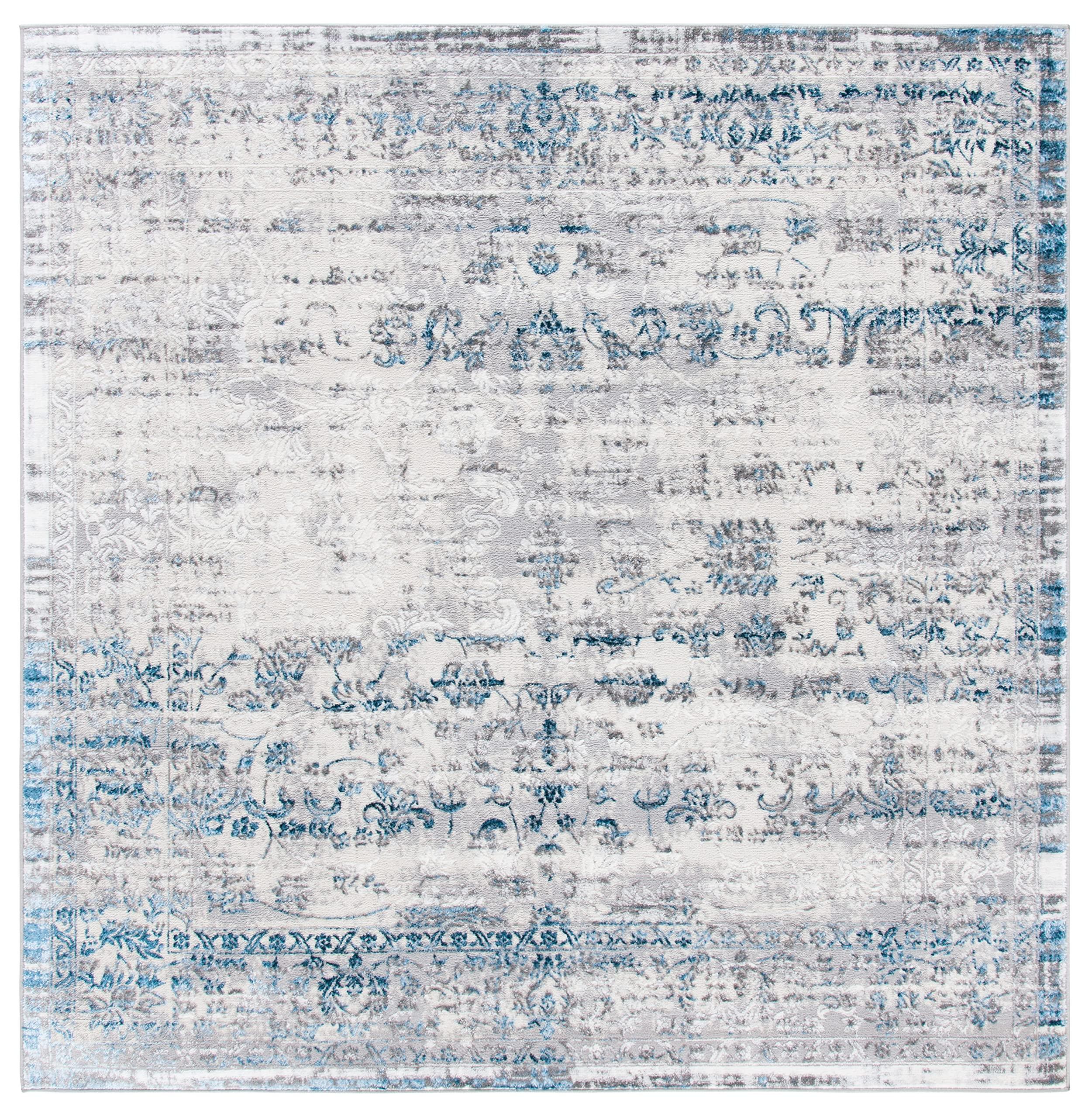 Safavieh SAFAVIEH Amelia Collection 6'7" Square Grey/Blue ALA217F Distressed Non-Shedding Living Room Bedroom Area Rug