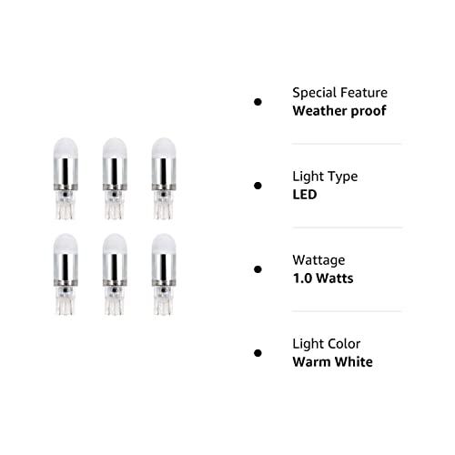 Makergroup Makergroup T5 T10 Wedge Base LED Light Bulbs 12VAC/DC 1Watt Warm White 2700K-3000K for Outdoor Landscape Lighting Deck Stair Step Path Lights and RV Travel Tailer Lights 6-Pack