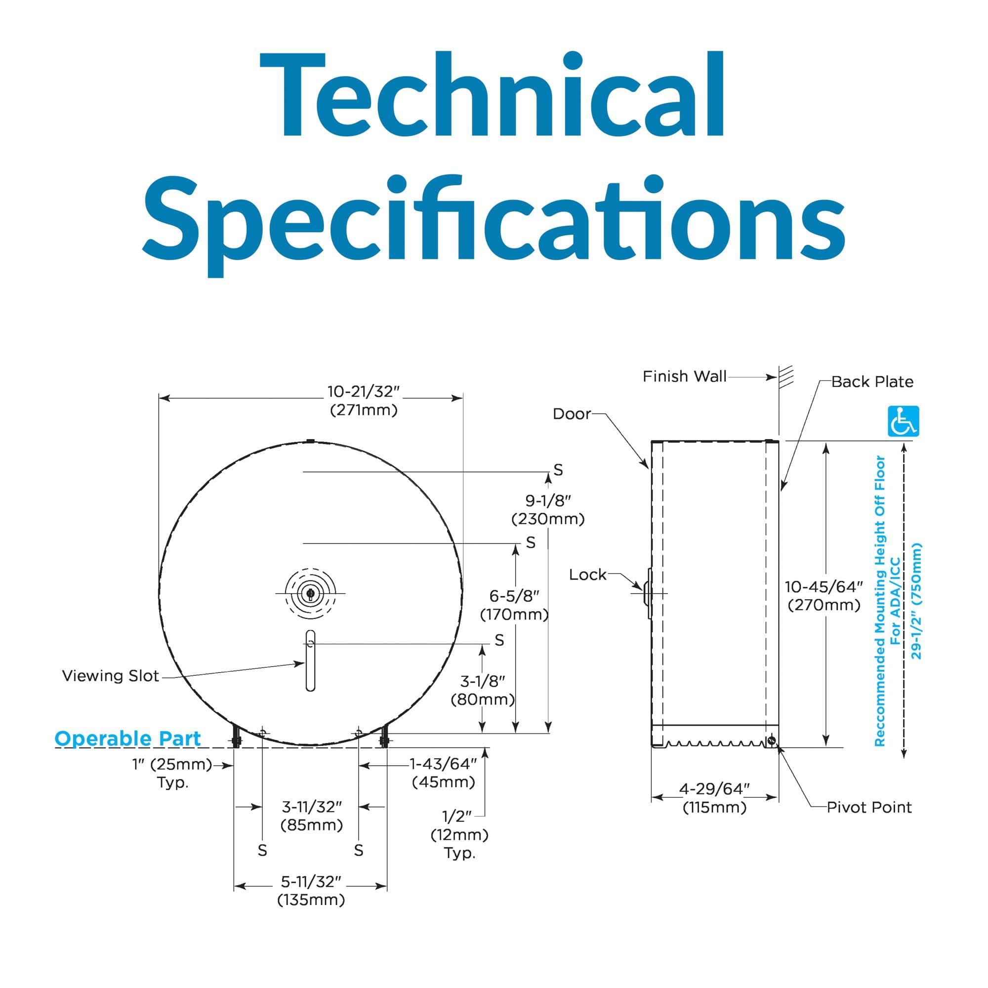 Bobrick Bobrick Single Jumbo-Roll Surface-Mounted Toilet Tissue Dispenser, Satin-Finish Stainless Steel, ADA Compliant, Secure Locking Design, Versatile Roll Compatibility, Durable & Easy-Load Mechanism (Model B-2890)
