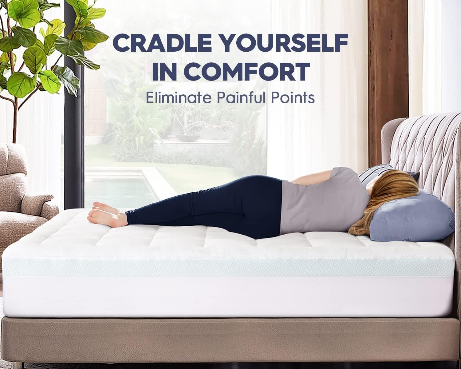 ELEMUSE ELEMUSE Dual Layer 3 Inch Memory Foam Mattress Topper King, 2 Inch Cooling Gel Memory Foam Plus 1 Inch Down Alternative Pillowtop Mattress Pad, Viscose Made from Bamboo Cover, Soft Comfort Support