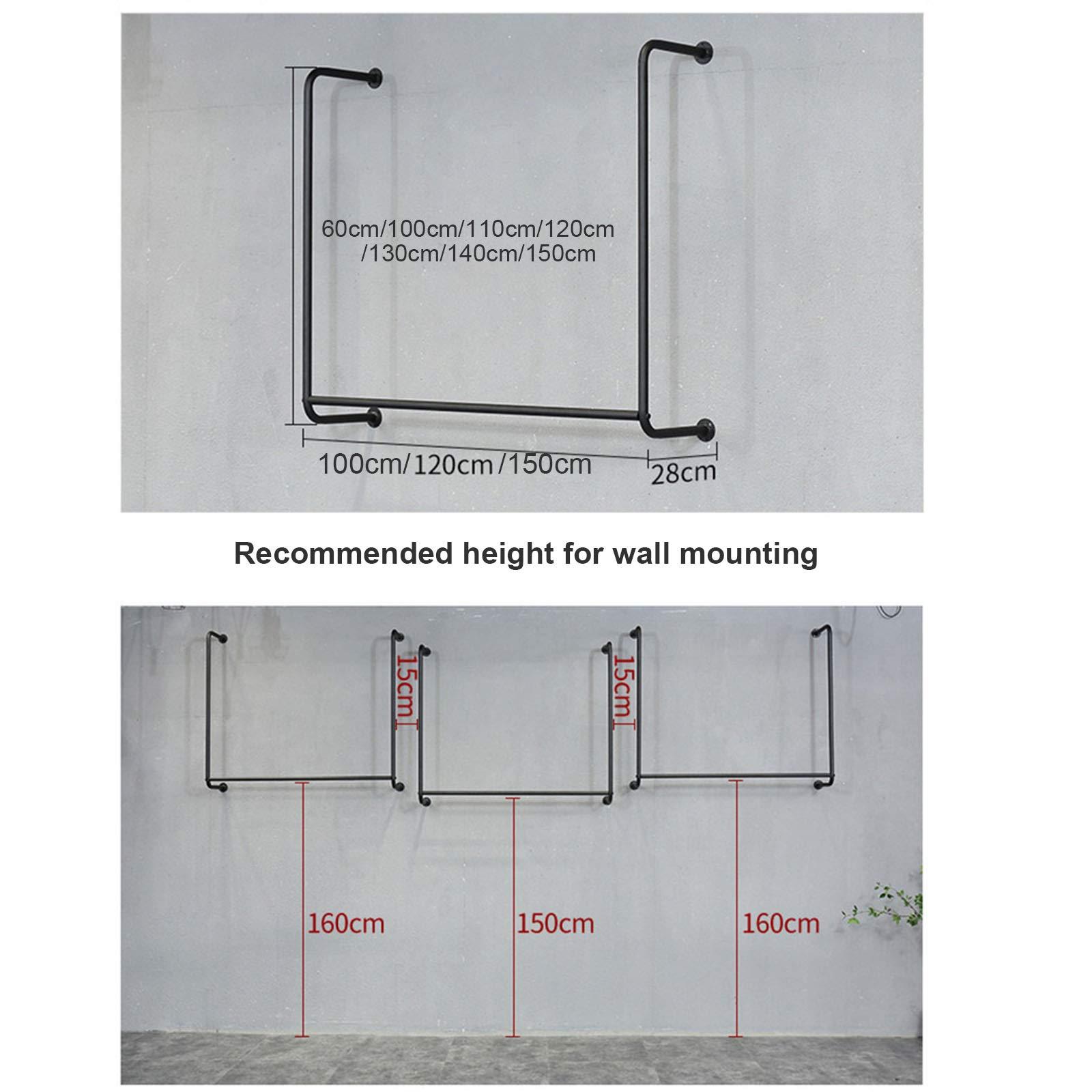 Wall Rack Wall-Mounted Clothes Rack Black Industrial Pipe Clothing Rack Stand, Heavy Duty Detachable Wall Metal Iron Garment Bar Towel Rack, Multi-Purpose Hanging Rod for Closet Storage