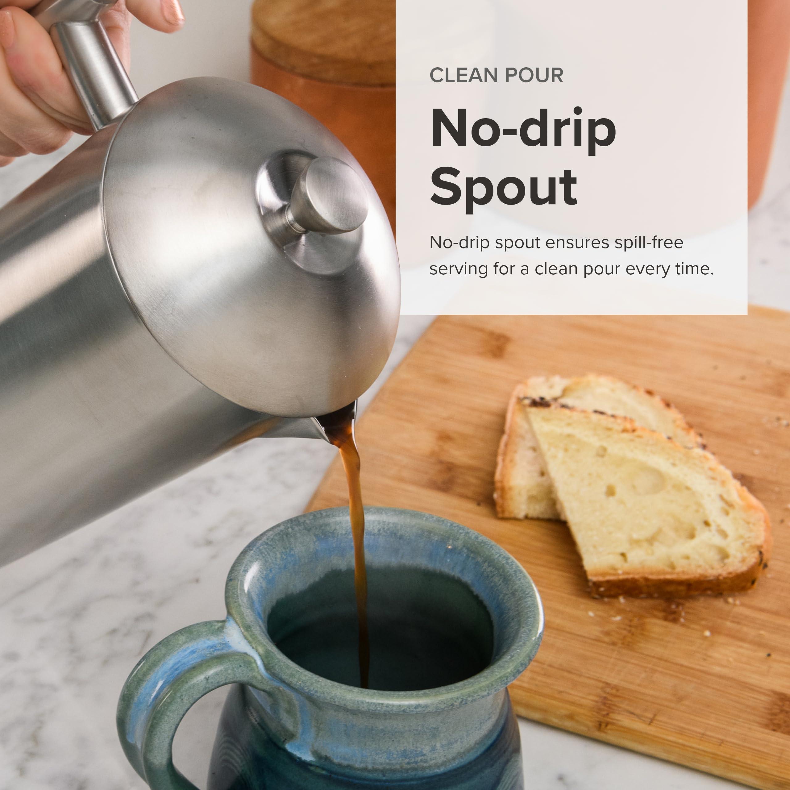 Frieling Frieling Double-Walled Stainless Steel French Press Coffee Maker - Brushed 36 oz (1 Liter) Insulated Coffee Press