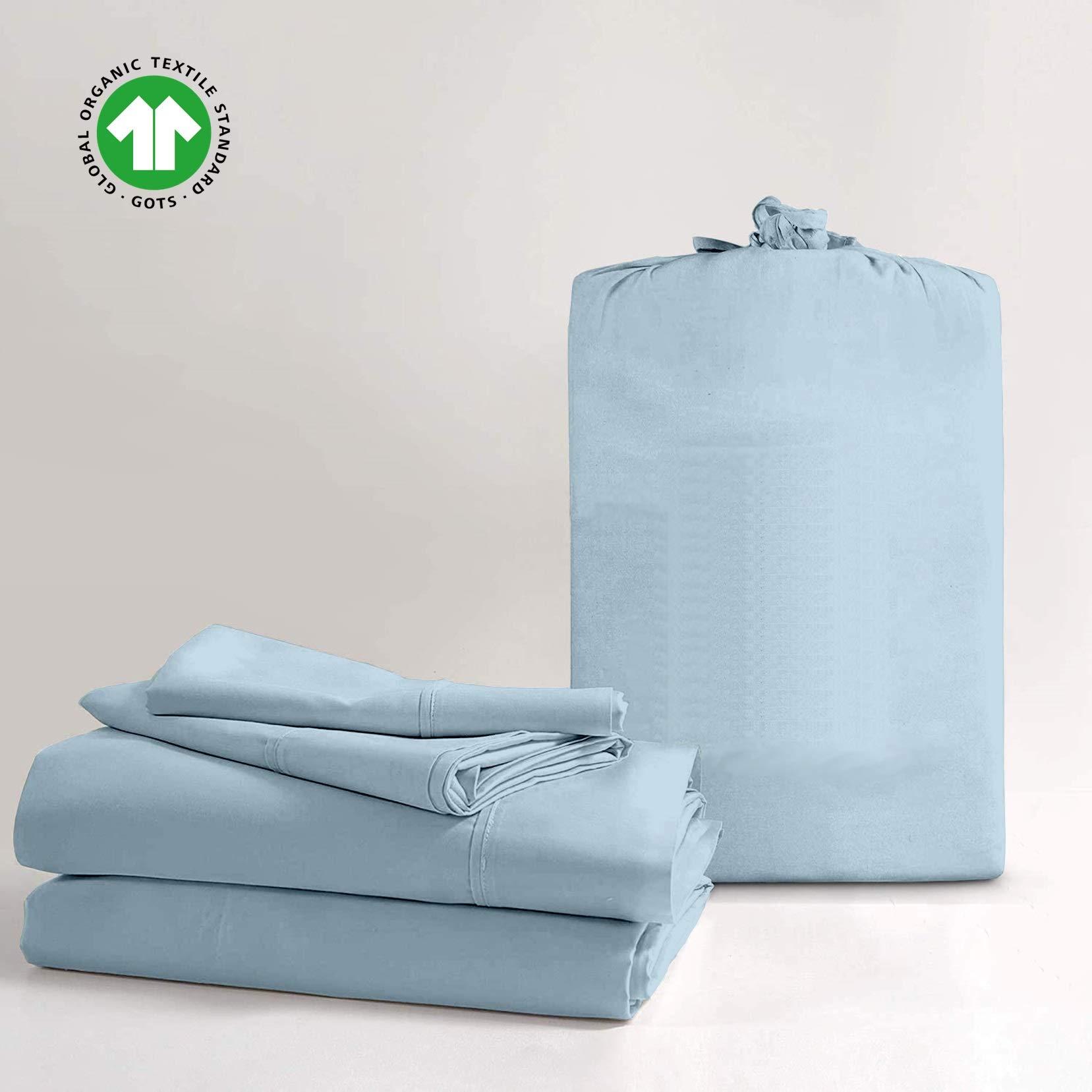 MGPS MGPS Extra-Deep-Pockets 100% GOTS Certified Organic Cotton Sheets, 800-Thread-Count, 4 PC Set, Eco-Friendly, Soft Sateen Weave, Fits Mattress 21\" Deep Pocket - |Split-Head King 34\", Light Blue|