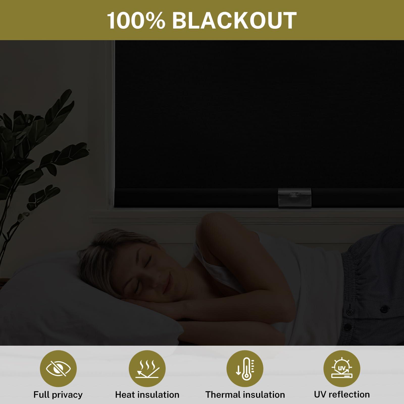 moonice Moonice No Drill Cordless Roller Blinds Waterproof Blackout Blinds for Windows, No Screw Roller Shades Thermal Insulated UV Protection Privacy Window Shades for Home,Office,Bedroom,Door,Black