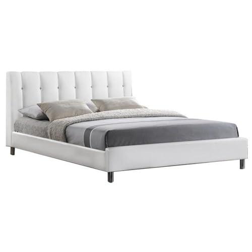 BOWERY HILL BOWERY HILL Full Platform Bed with Faux Leather Headboard in White