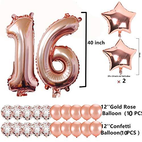 WANTan 16th Birthday Decorations Party Supplies, Jumbo Rose Gold Foil Balloons for Birthday Party Supplies,Anniversary Events Decorations and Graduation Decorations Sweet 16 Party,16th Anniversary