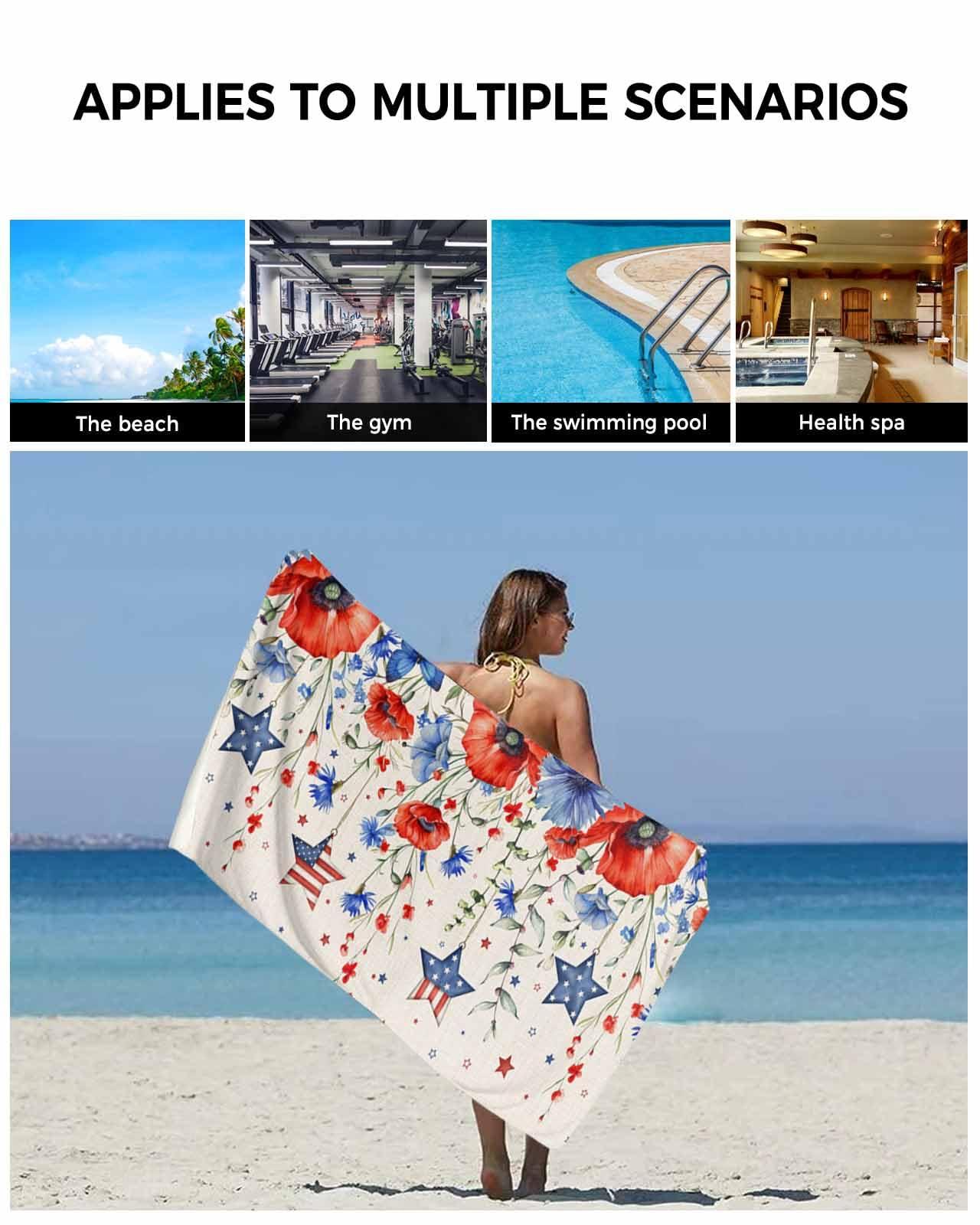 PIEPLE PIEPLE Patriotic Star Floral 3PCS Bath Towels Set, Super Soft Absorbent Bath Towel-Hand Towel-Washcloth, Luxury Beach Towel for Kitchen Shower Travel Vintage Independence Day Eucalyptus