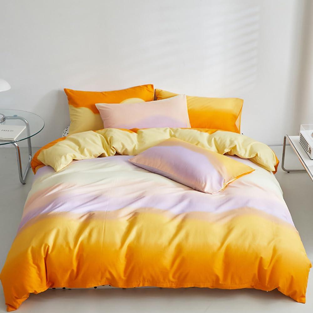 CLOTHKNOW CLOTHKNOW Yellow Orange Queen Comforter Sets 3Pcs Yellow Bedding Comforter Sets Abstract Queen Comforter Soft Yellow Comforter Sets Queen