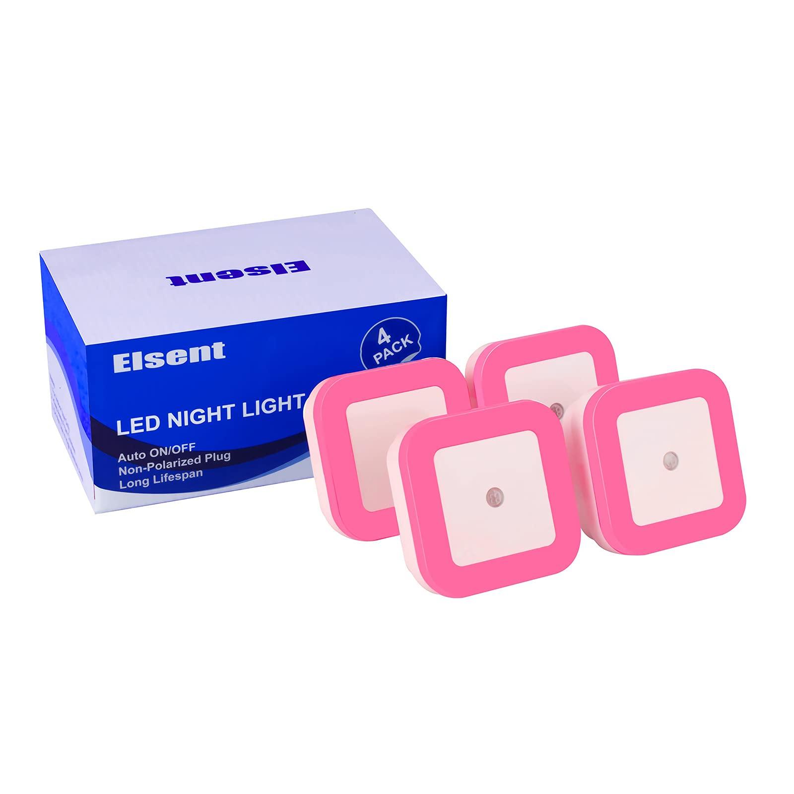 Elsent Elsent [ Pack of 4 ] Real Red LED Night Lights, Plug into Wall Lights with Light Sensor - Suitable for Bedroom, Baby and Kid\'s Room (Unique Pink Cover Design)