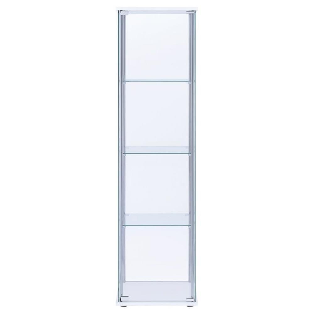 BOWERY HILL BOWERY HILL 4 Shelf Glass Display Case Cabinet with Chrome Support Beams and White Top/Base