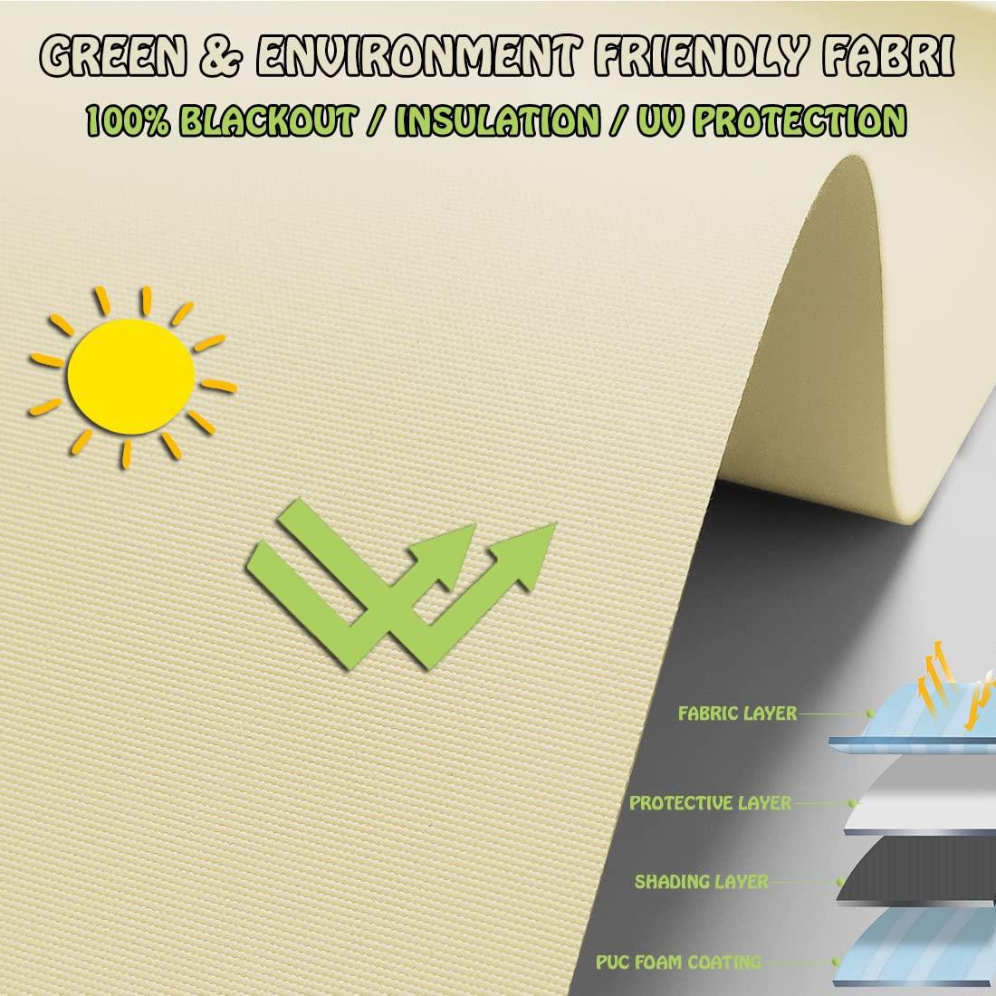 fhsblinds FHSBLINDS Custom Blinds for Windows Roller Window Shades-Room Darkening Waterproof Blackout Cut to Size Window Blinds & Shades for Home Kitchen Bedroom Office (Beige 100% Blackout, 25" W x 64" H)