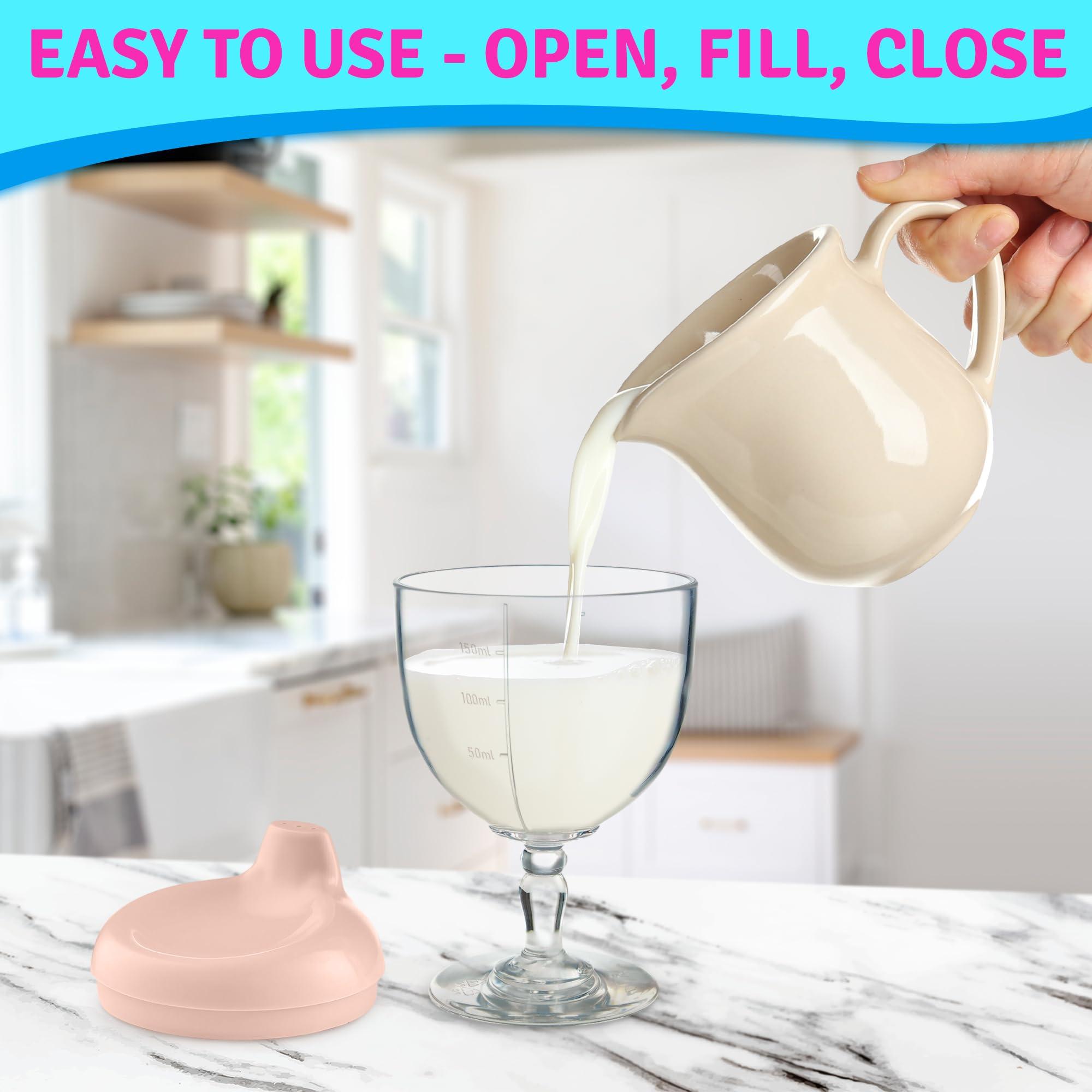 VIKROM Plastic Goblet Sippy Cup Wine Glass - 5oz Wine Glass Sippy Cup - No Spill Sippy Wine Glass with Lid Anti Spill Mug With Lid for Holiday Birthday Party Spill Resistant Wine Glass Champagne Sippy Cup