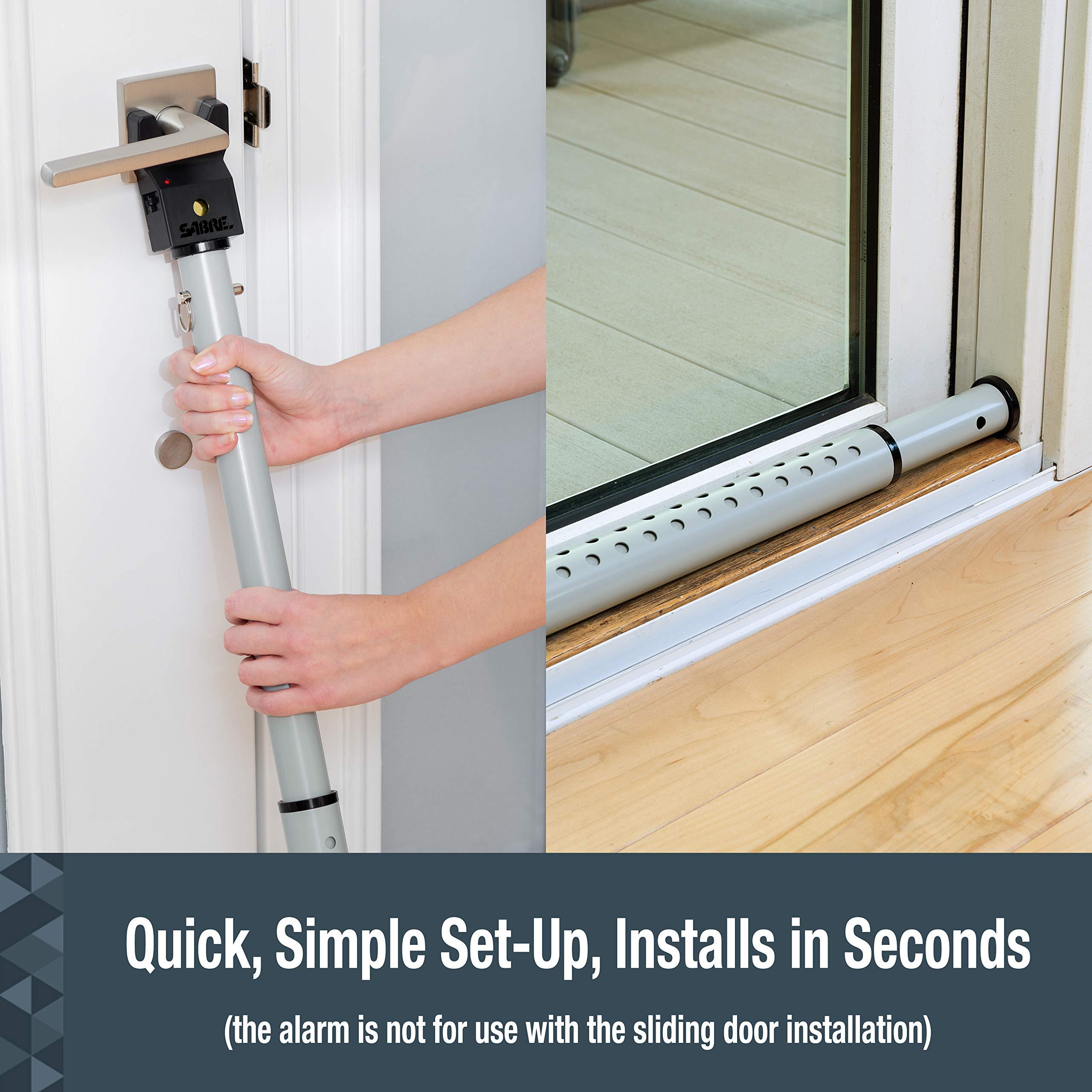 SABRE SABRE Adjustable Door Security Bar with Vibration Detecting Alarm, 115dB Alarm Audible Up To 1,100 Ft (335 m), Adjusts To Fit Most Hinged & Sliding Doors, Rubberized Foot for Strong Grip, Collapsible
