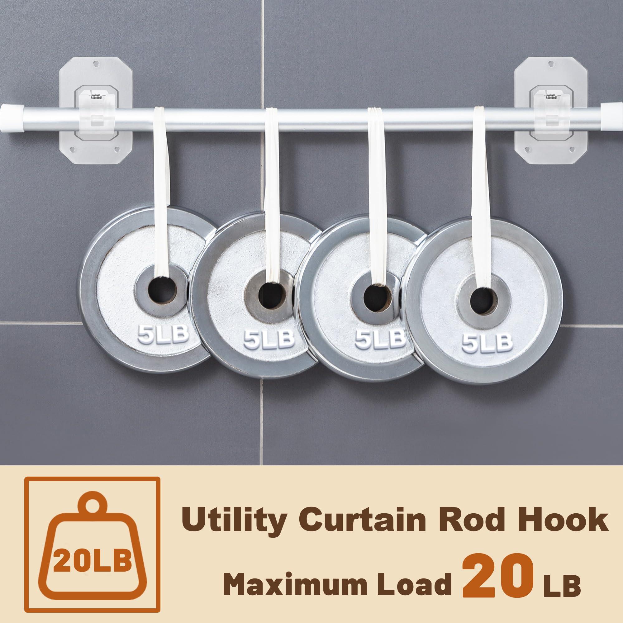 Codoule 2PCS No Drill Curtain Rod Brackets,Curtain Rod Holders No Drilling,Adhesive Curtain Rod Hooks,Nail Free Adjustable Curtain Hangers,Lokinsetin Perforated Non Nail Screw Stick On Sticky Drape Pole Stand