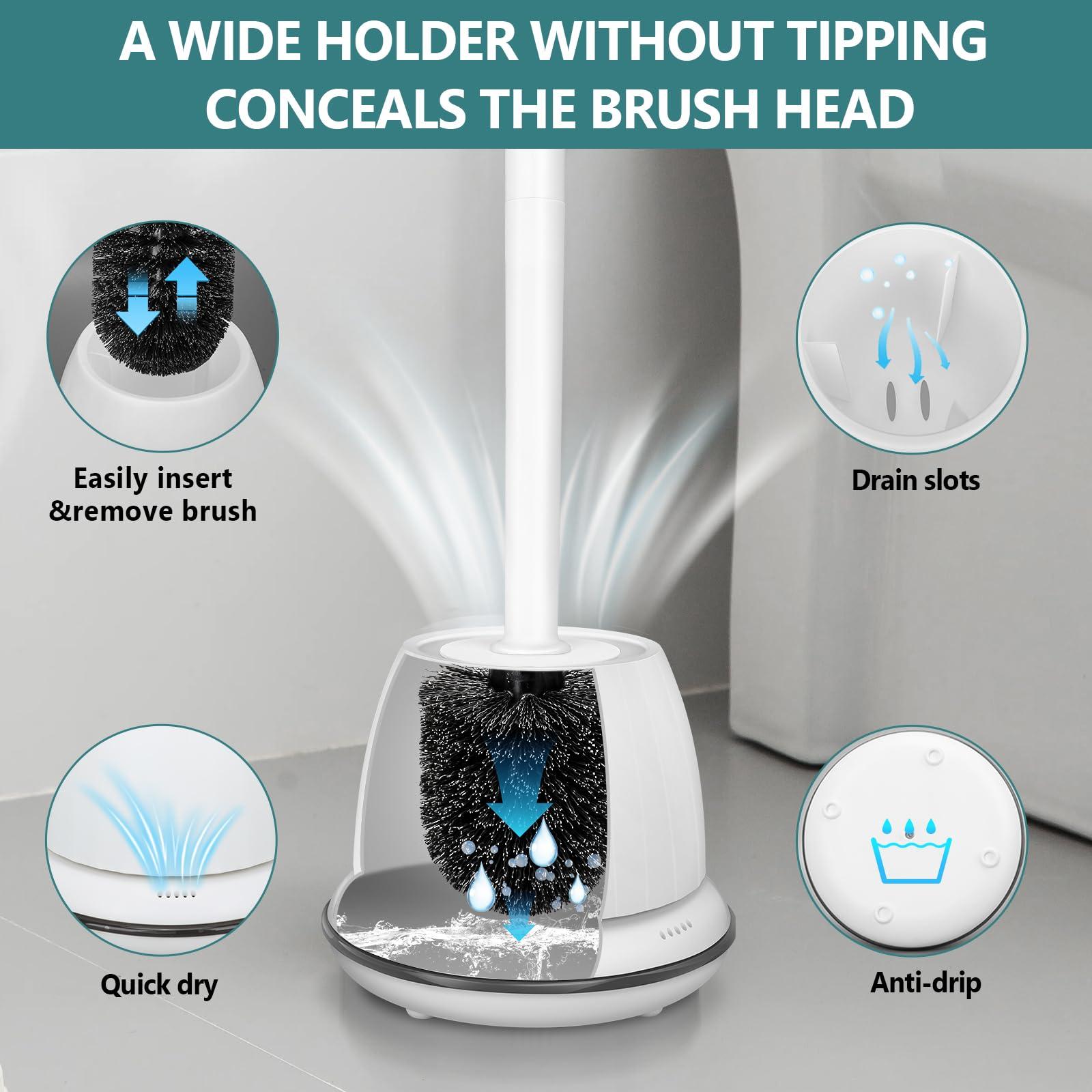 NairSnow Gold Toilet Brush Set Gray Toilet Brush and Holder Set, Toilet Bowl Cleaners with Solid Long Handle, Vented, drip-Proof. Easy to Assemble 2 Pack Elegant Toilet Scrubber Bathroom Accessories