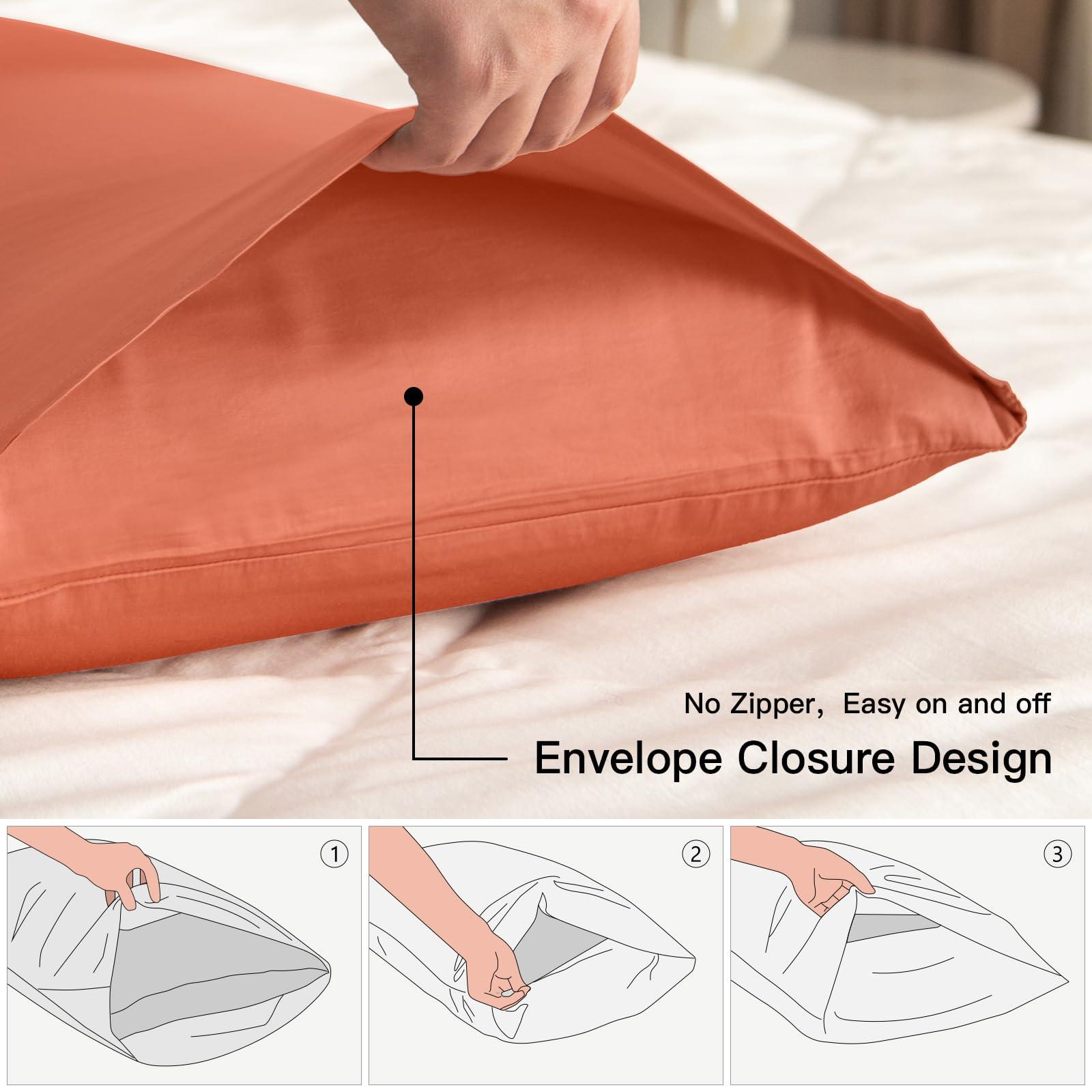 Deep Dream 100% Cotton King Pillowcases Set of 2, Deep Dream 600 Thread Count Pillow Cases, 20x36 Inches, Super Soft and Breathable Envelope Closure (Orange)