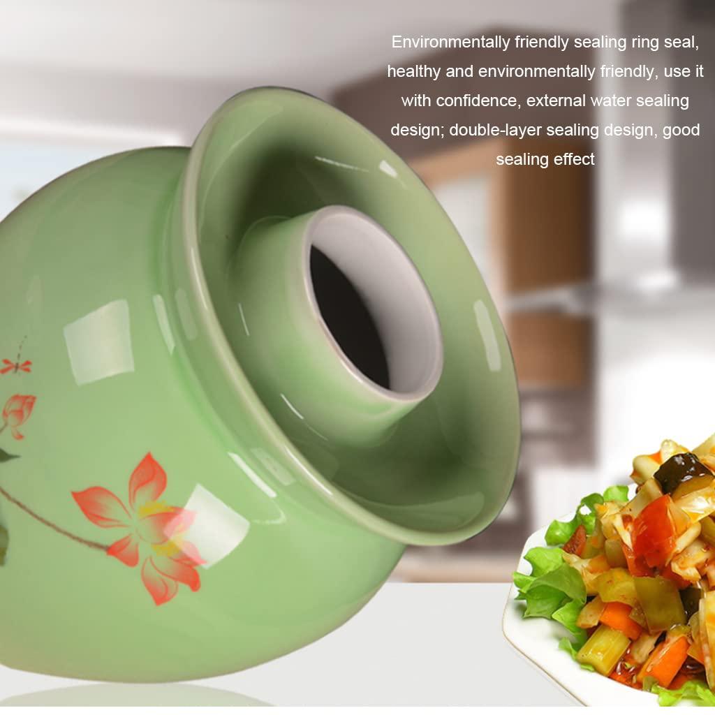 ZHOUXIAO ZHOUXIAO Traditional Ceramic Pickle Jar Fermentation Crock Jar, Lotus Pattern Chinese Pickle Jar,Fermenting Tank with Water Seal Airlock Lid Stoneware Fermenter for Sauerkrau 3.5KG