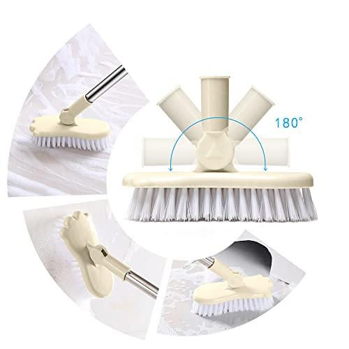 LandHope LandHope Long Handled Scrub Brush Rotatable Brush Head Floor Brush Scrubber Adjustable Poles Small Shower Tile Grout Scrubber Cleaning Brush for Bathroom Bathtub Kitchen Balcony Wall Deck - Beige