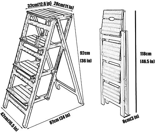 TONPOP Step Stools for Adults Foldable Kitchen Step Stools Folding Ladder 4 Step Stool Wood for Adult Stool Seat Ladder-Shaped Plant Stand for Kitchen Living Room Bedroom Balcony Garden Shoe Rack White