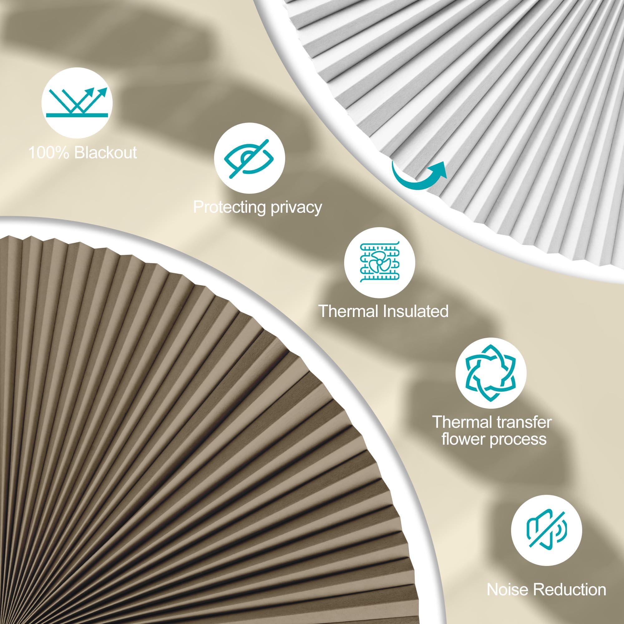 Sulugood Sulugood No Tools No Drill Honeycomb Blinds Top Down Bottom Up Cellular Shades No Screw Tension Blinds for Windows Easy to Install 24" W x 78" H ?100% Blackout Dark Brown