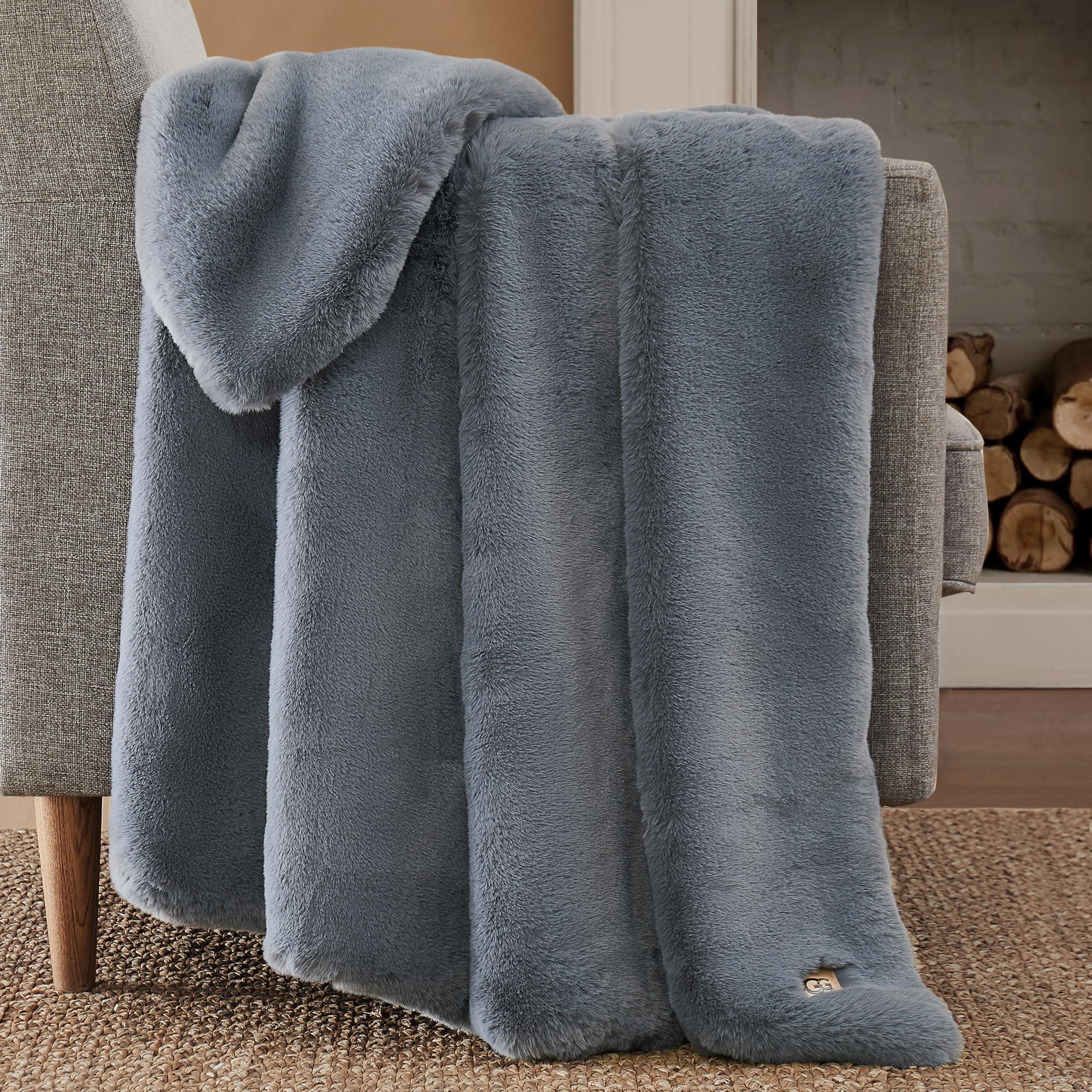 UGG UGG 11069 Euphoria Plush Faux Fur Reversible Throw Cozy Fuzzy Fluffy Blanket for Couch Bed Hotel Style Luxury Machine Washable Home Decor Luxurious Soft Throws for Sofa, 70 x 50-Inch, Chambray