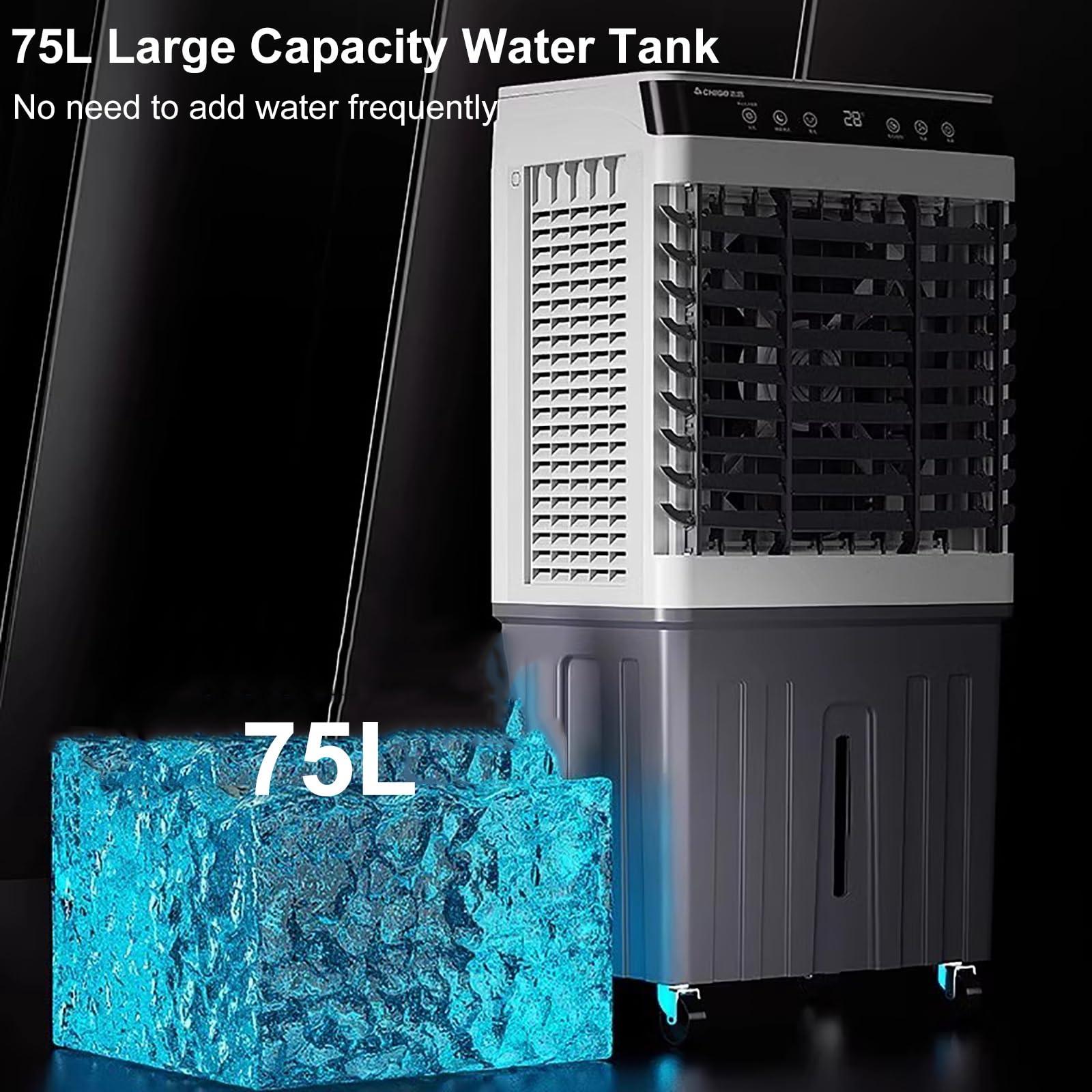 WXXSHGDW WXXSHGDW Evaporative Air Cooler for Room, 3 in 1 Portable Swamp Cooler, Air Conditioner Portable, 90Oscillation, 3 Speed 7.5H Timer, 75L Large Capacity Water Tank for Garage, Patio, Outdoor